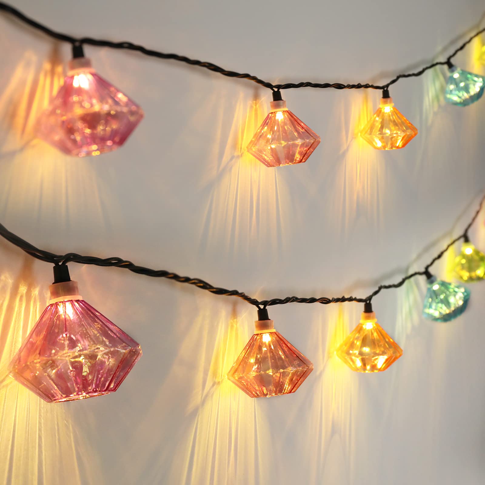 Vigdur Fairy String Lights - 10 LED Diamond Shaped Bulbs, Connectable, Plug-in, Multicolor, Ideal for Christmas, Party, Wedding Decor