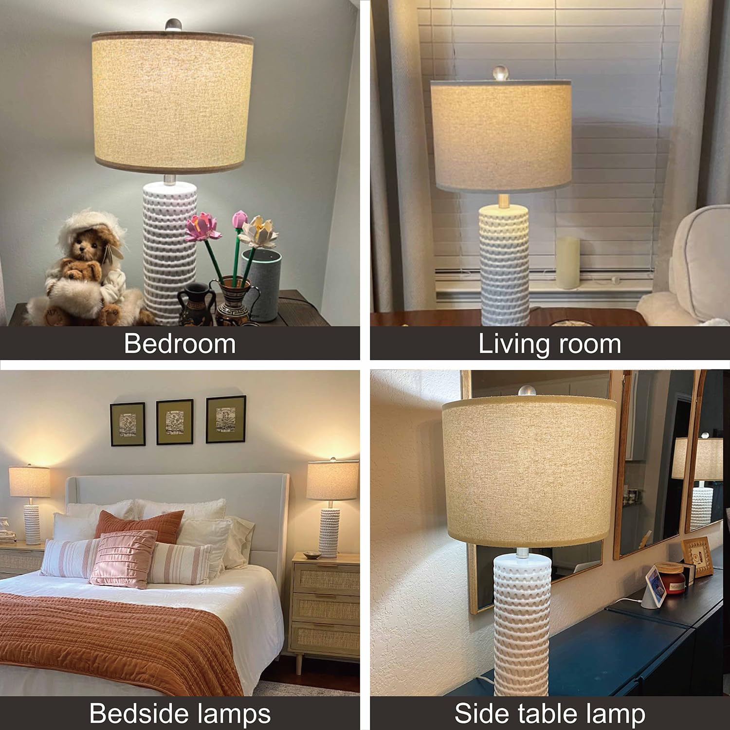 PORTRES 24" Ceramic Table Lamp Set of 2 - White Modern Accent Lamps for Bedroom, Living Room, Office, Nightstand, Model AMZ-T1062L-WH