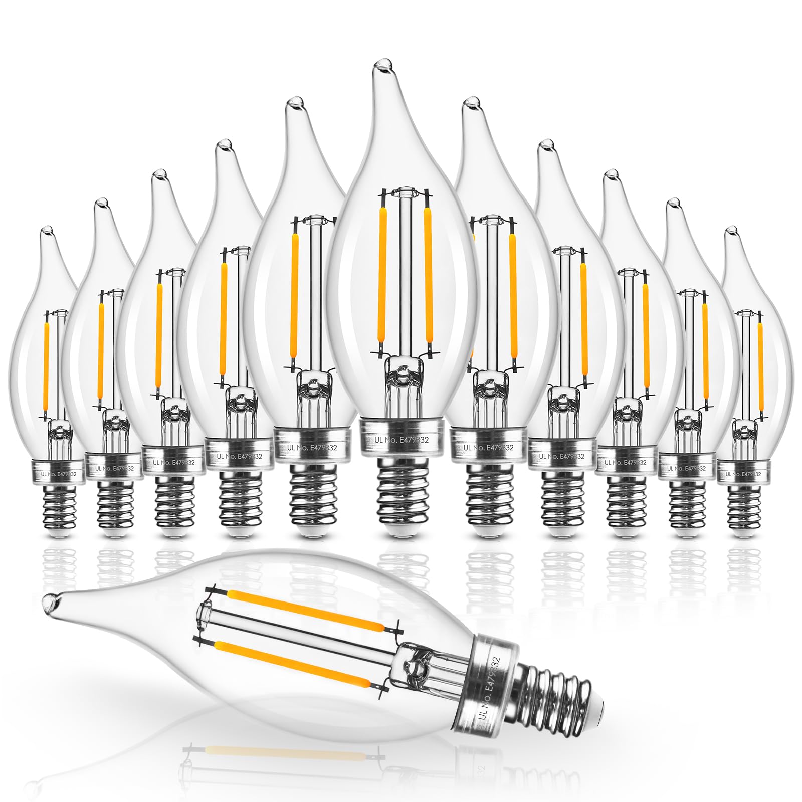 Hizashi E12 Candelabra Bulb 60 Watt Equivalent, 2700K Soft Warm White, Dimmable Chandelier Light Bulbs, 90+ Cri 6W 550Lm, Ca11 F