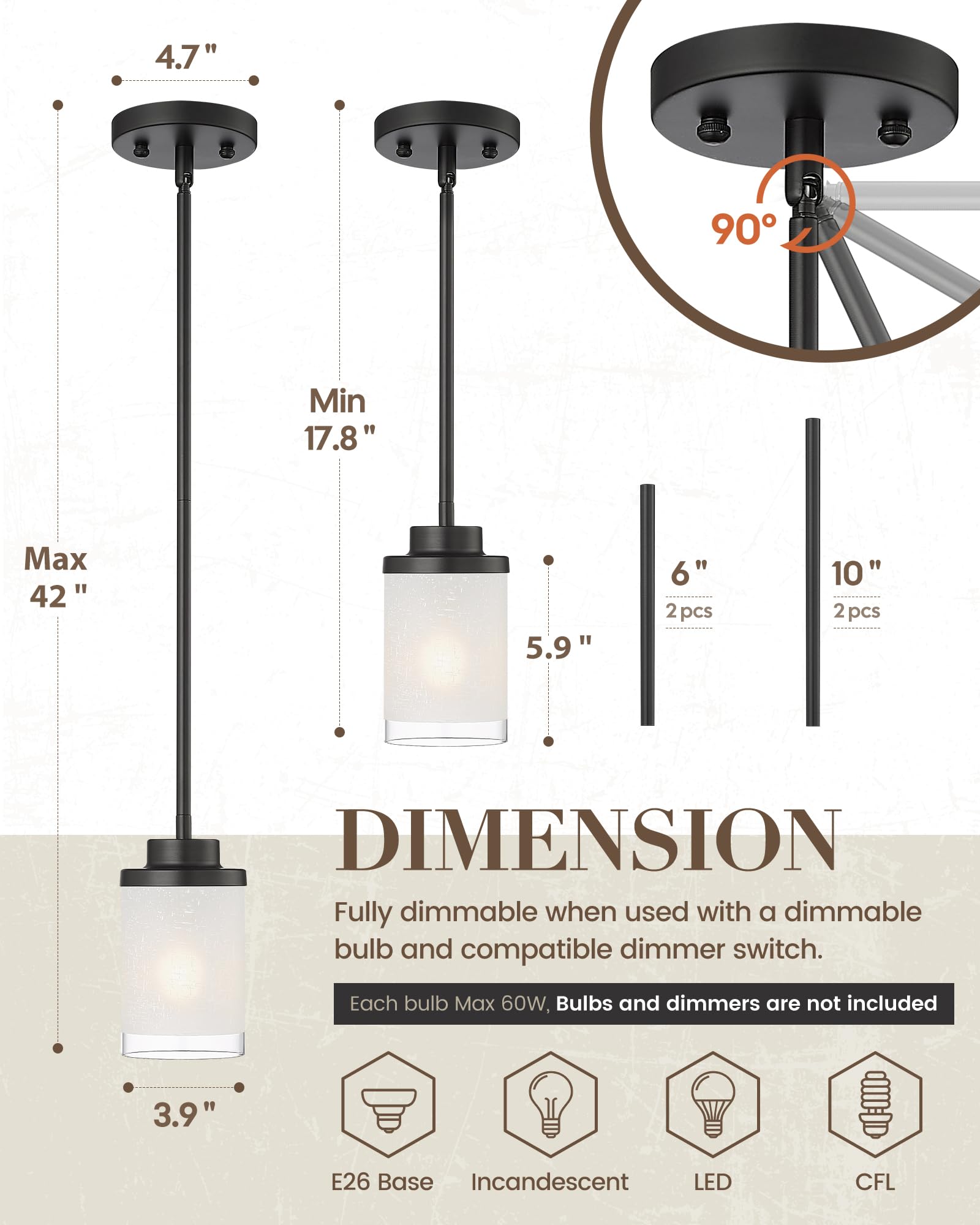 TENGXIN Modern Pendant Light, Matte Black, Glass, 1 Pack, Model TXPLBK01, Ideal for Kitchen Island, Dining Room, Office