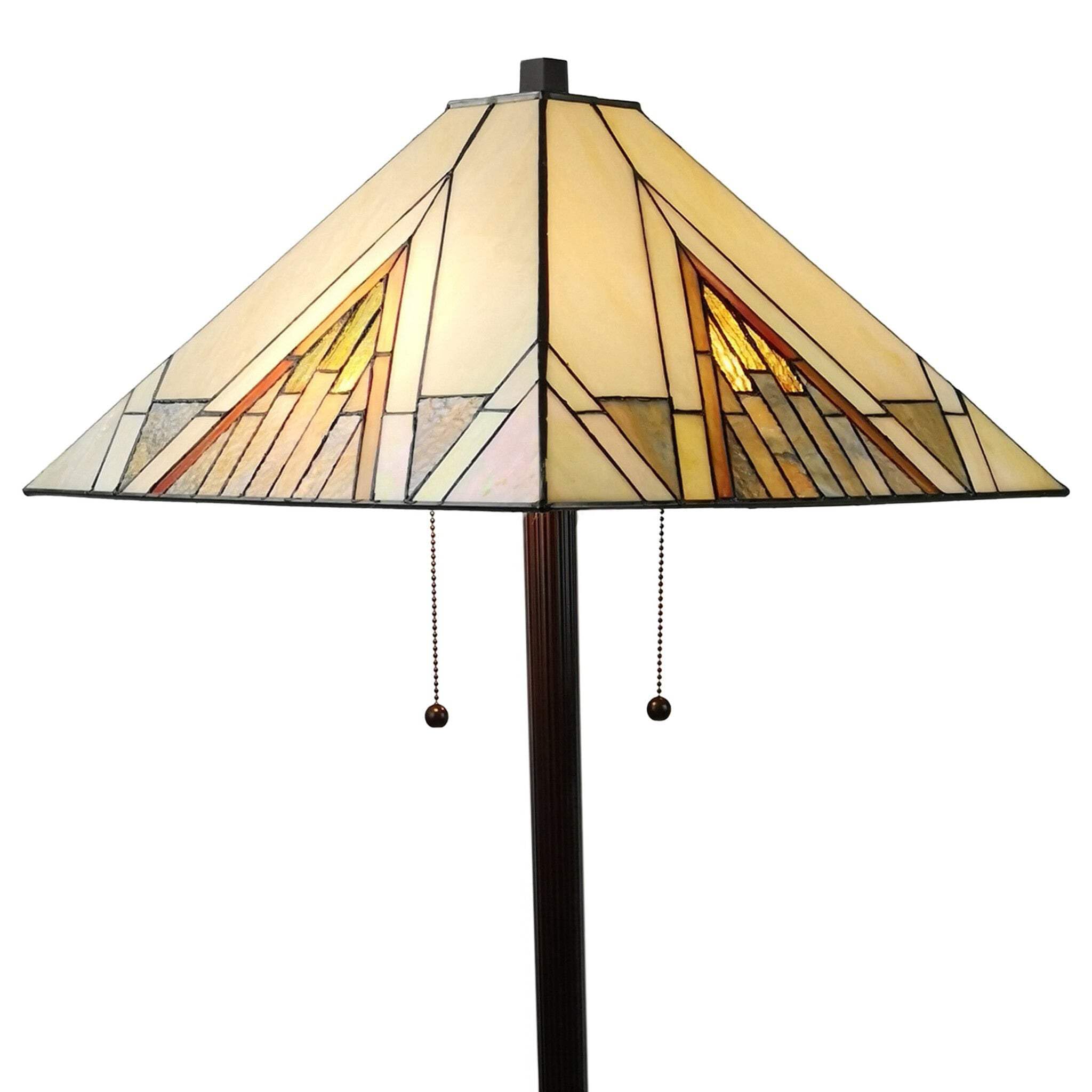 HomeRoots Traditional Floor Lamp with Beige & Brown Stained Glass Shade, 62 x 17 x 17 in., Brown