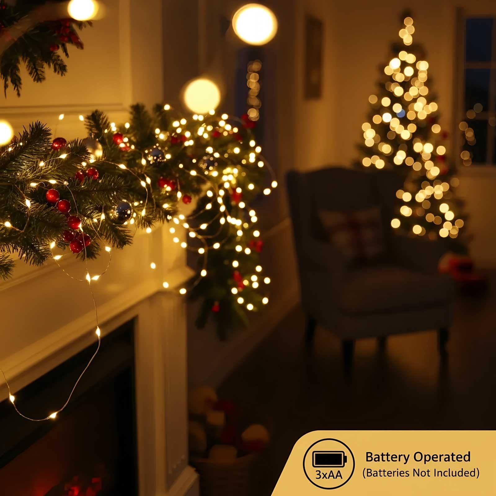 QBIS Fairy Lights Battery Operated, 40 Micro LEDs, 6.5ft, Silver Wire, Warm White, 2 Pack, Model M40STR-BAT-WW-SL-2