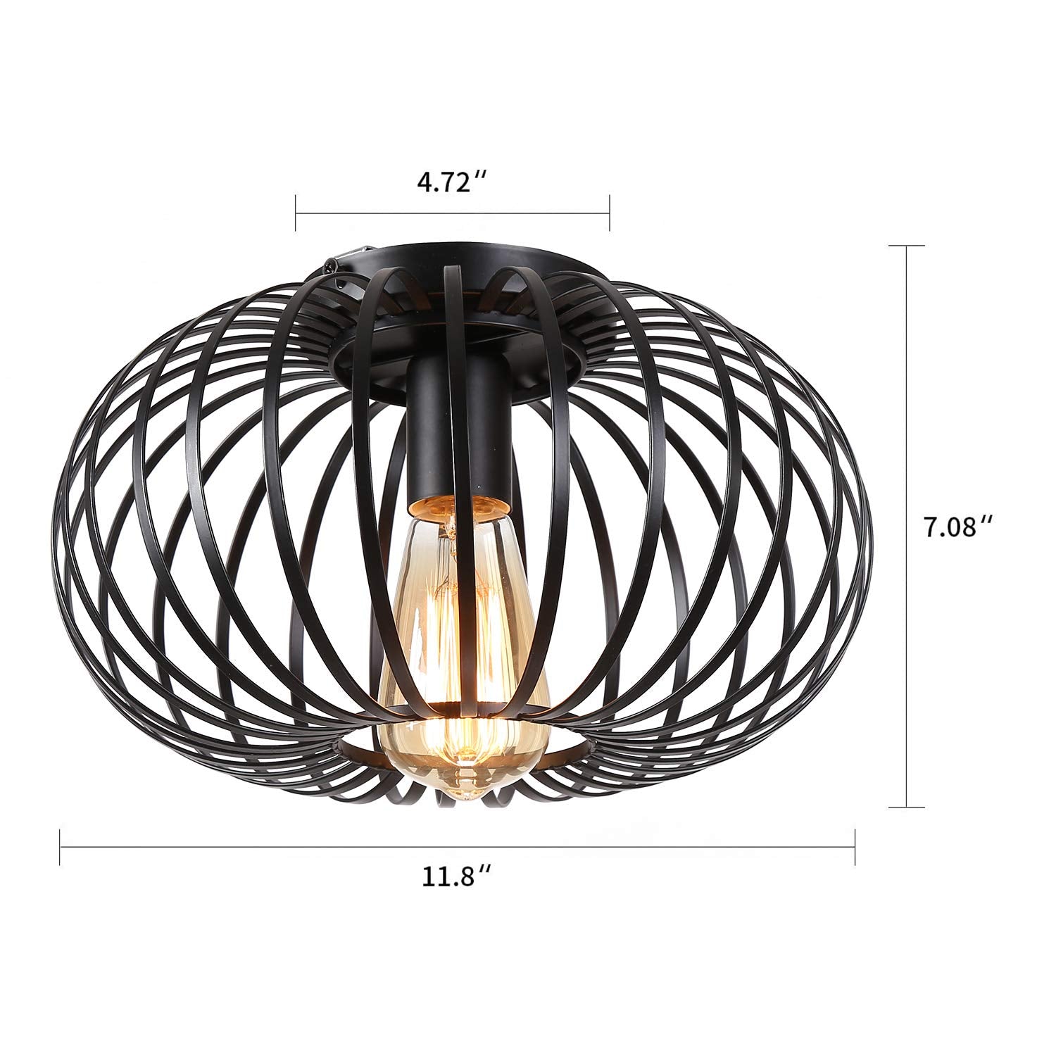 riomasee Industrial Semi-Flush Mount Ceiling Light, Black Metal, 30cm, Model RM001-21 for Kitchen, Bedroom, Hallway, Dining Room