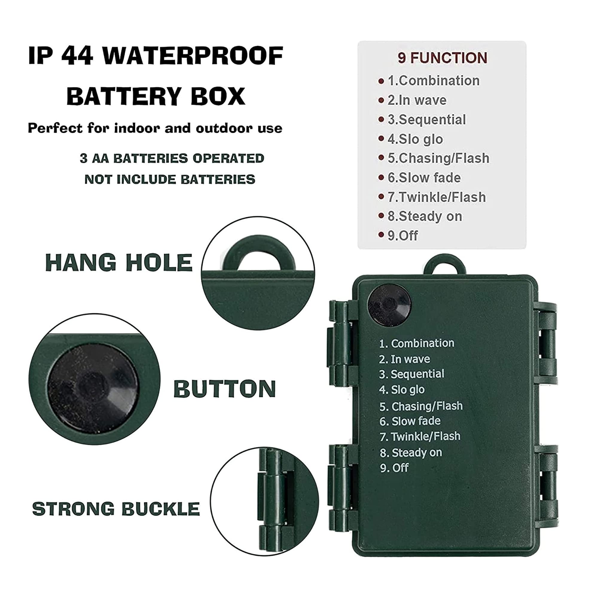 Nerosun Battery Operated Christmas Lights, 50 Led 16Ft Waterproof String Christmas Tree Lights With 8 Modes, Xmas Decorations For Indoor Outdoor Yard Wedding Home Decor, Warm White