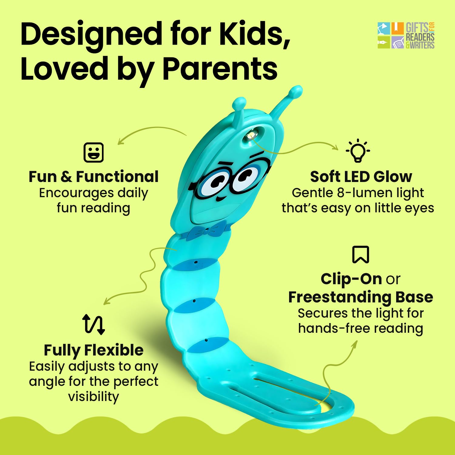 Gifts for Readers & Writers Flexilight Pal Bookmark Light | LED Clip-On | Battery Operated | Silicone Rubber | Bookworm Teal