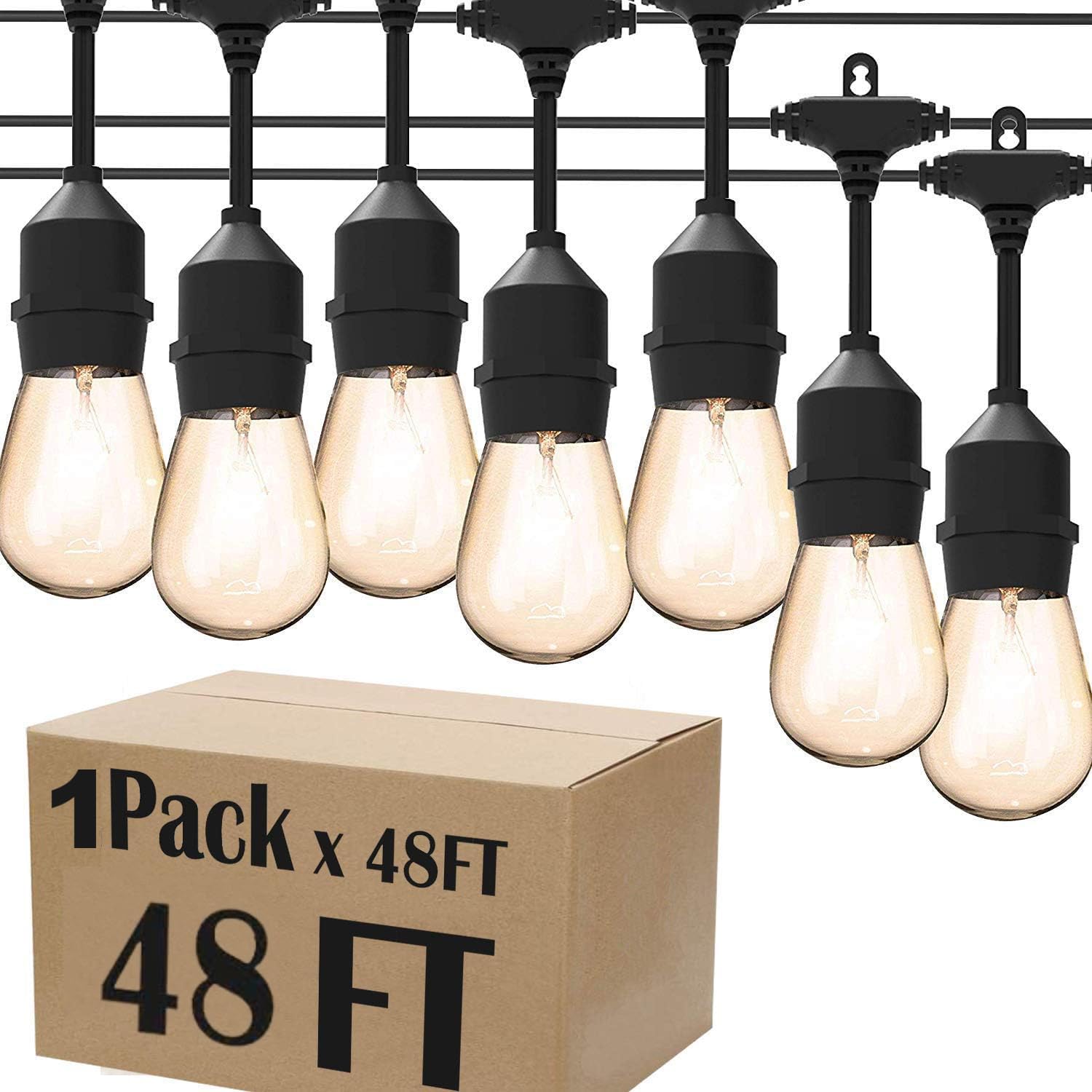 Magictec LED String Lights, 48FT Commercial Grade, 15 Sockets, Warm White, Weatherproof, Model MT-S141, for Outdoor Patio Garden Decor