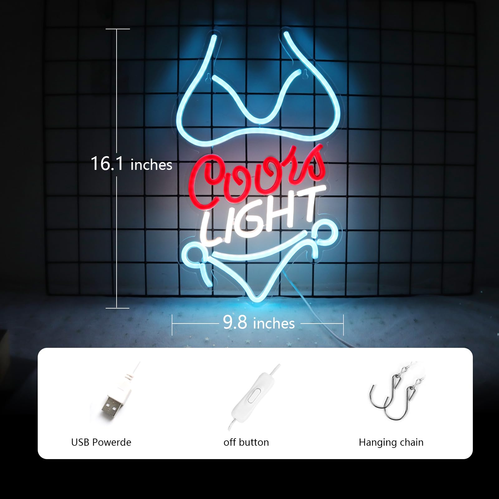 JFLLamp Neon Sign - Bikini Crs Light 16.1"x9.8" for Wall Decor - Azure/Red/White - LED Art for Man Cave, Restaurant, Office, Bar