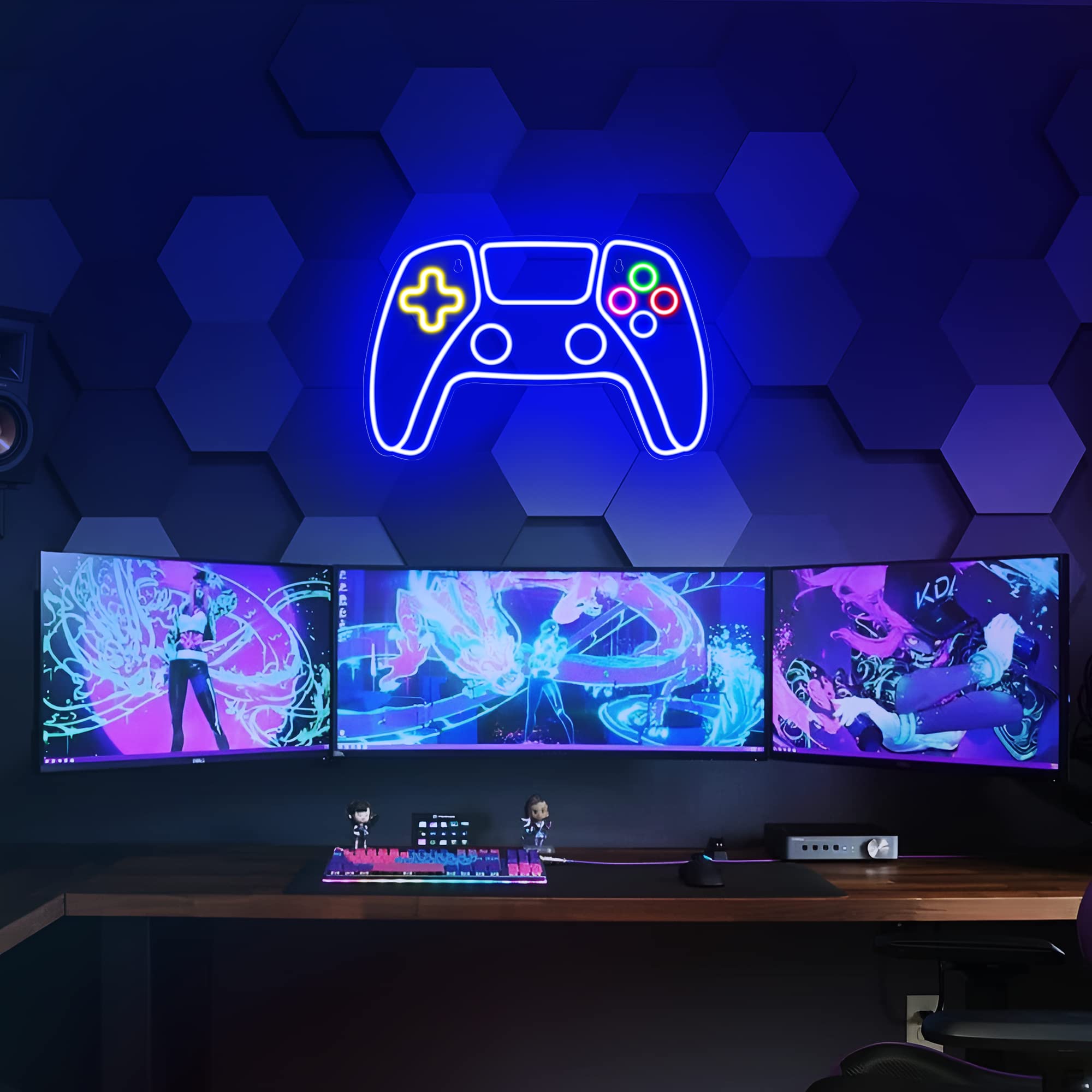 Kavaas Blue Neon Gamer Sign - Led Controller Wall Decor For Teen Boys Gaming Room