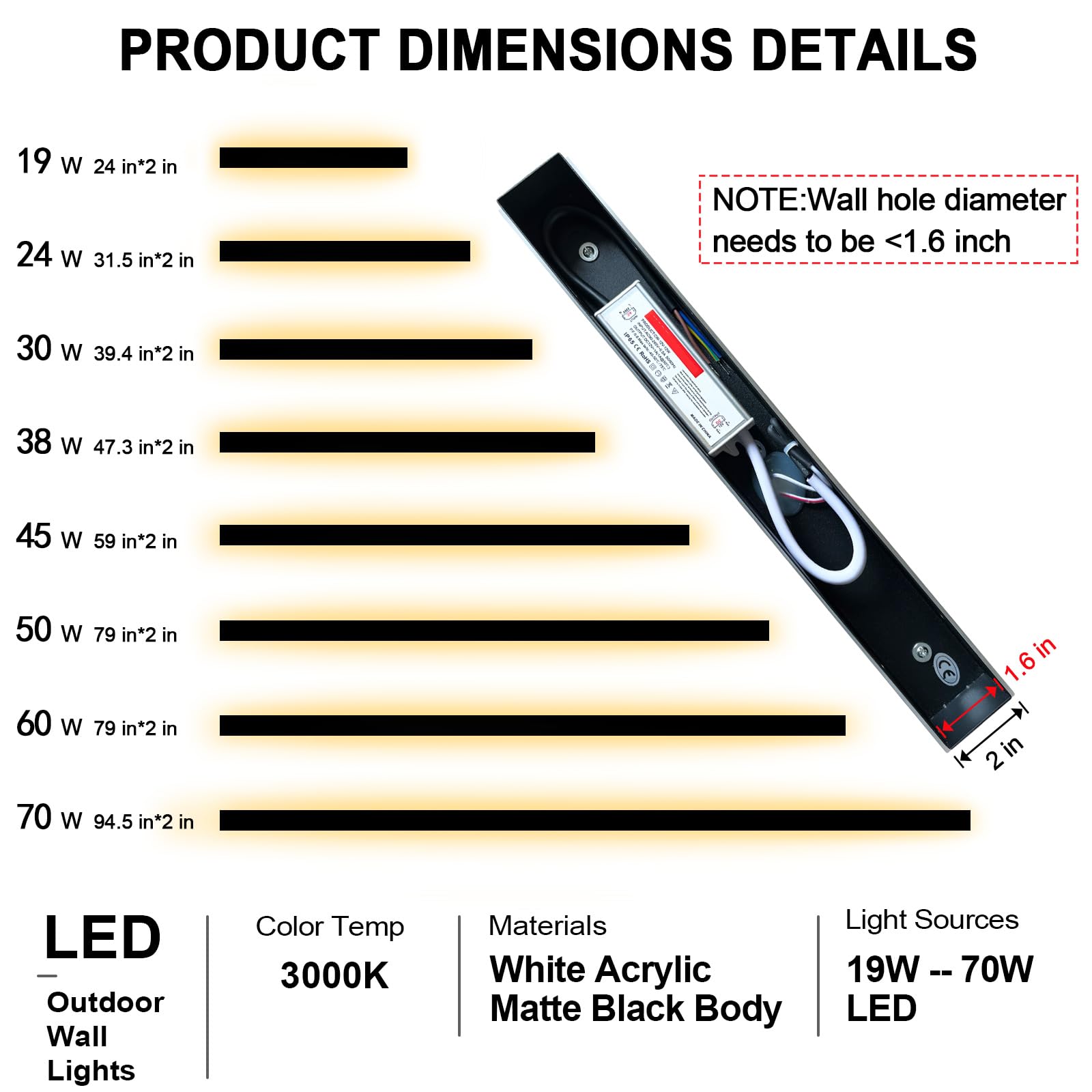 Gremlbuk 24Inch Outdoor Wall Lights, Black Led Exterior Light Fixtures Wall Mount, Modern Porch Lights Wall Sconce 3000K, Long Strip Wall Lamp Outside Lighting For Living Room, House