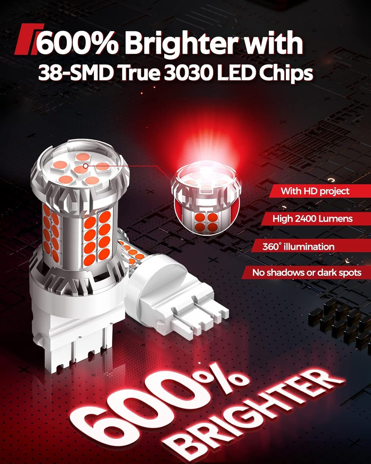 Torchbeam 3157 3156 Led Bulb Tail Brake Lights Red 600% Brighter, 3056 3057 4057 4157 3457 Brake Stop High Mount Stop Tail Taill
