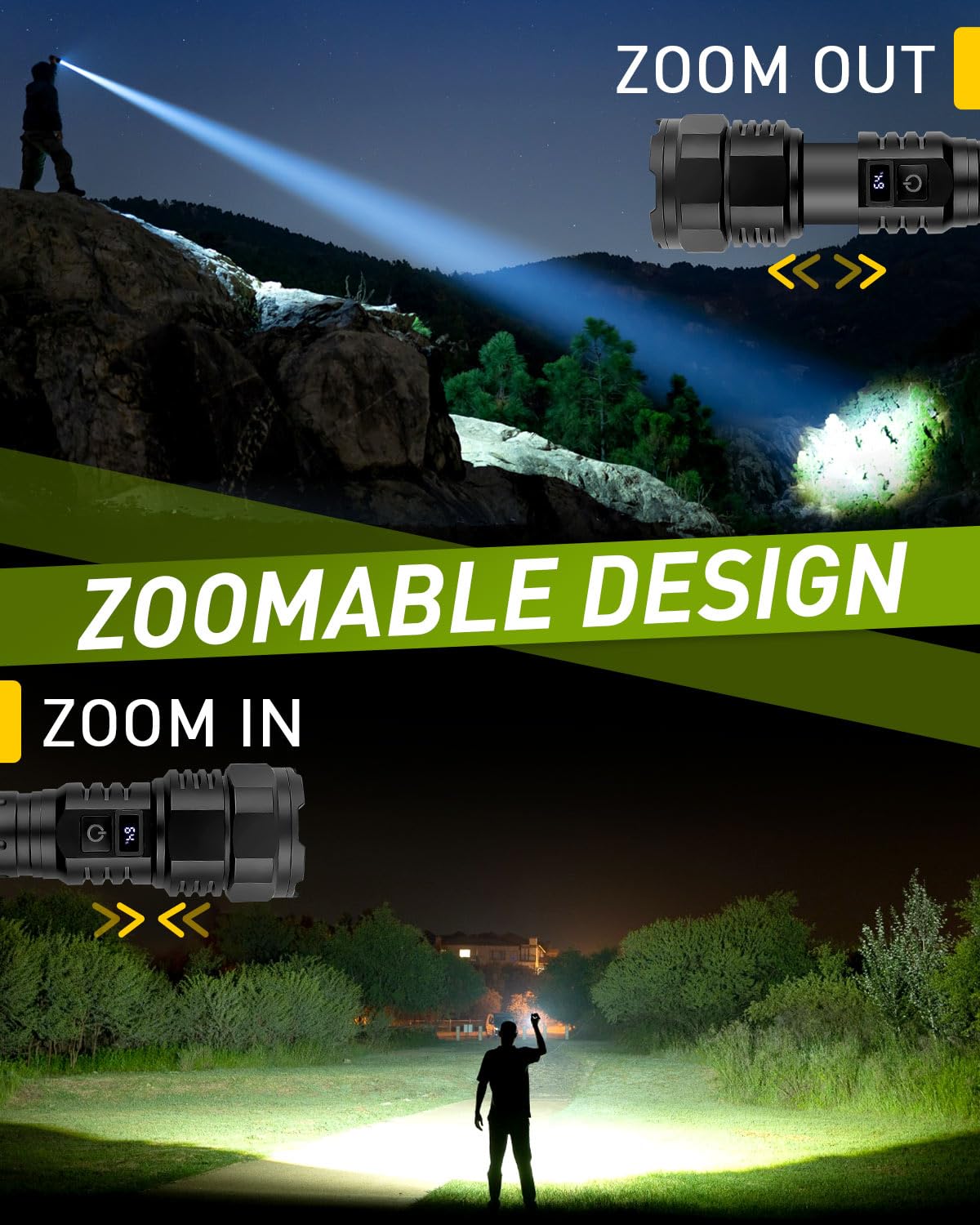 Voph Rechargeable Flashlight, 20000 High Lumens Super Bright Flashlights, 5 Modes Xhp 70.2 Waterproof High Powered Led Tactical