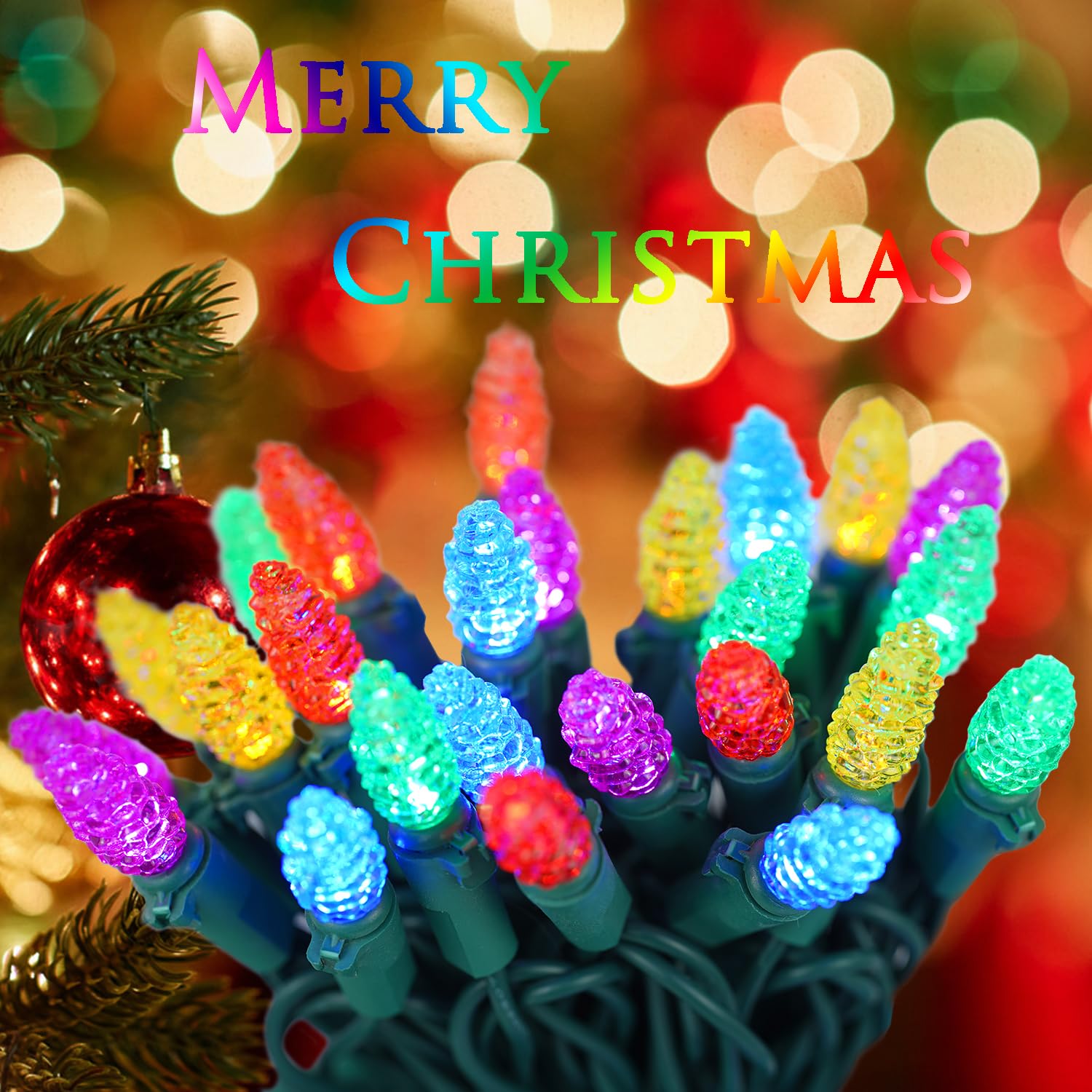 Bohon Christmas Lights Multi Color 50 Led 17Ft Pinecone String Lights Plug In Waterproof Extendable Green Wire For Indoor Outdoor Xmas Tree Thanksgiving Halloween Party Decoration Multicolor