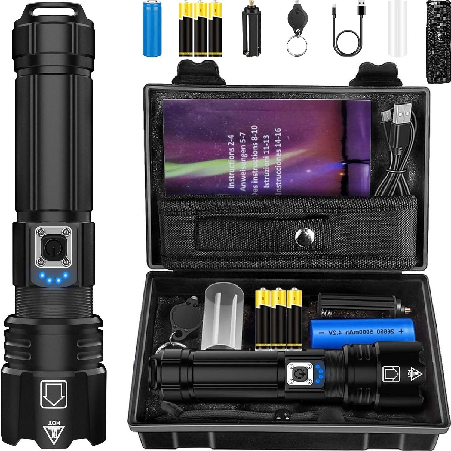 Victoper Rechargeable Flashlight, High Lumens Super Bright Flashlights, 5 Modes Xhp 70.2 Waterproof High Powered Led Tactical Fl