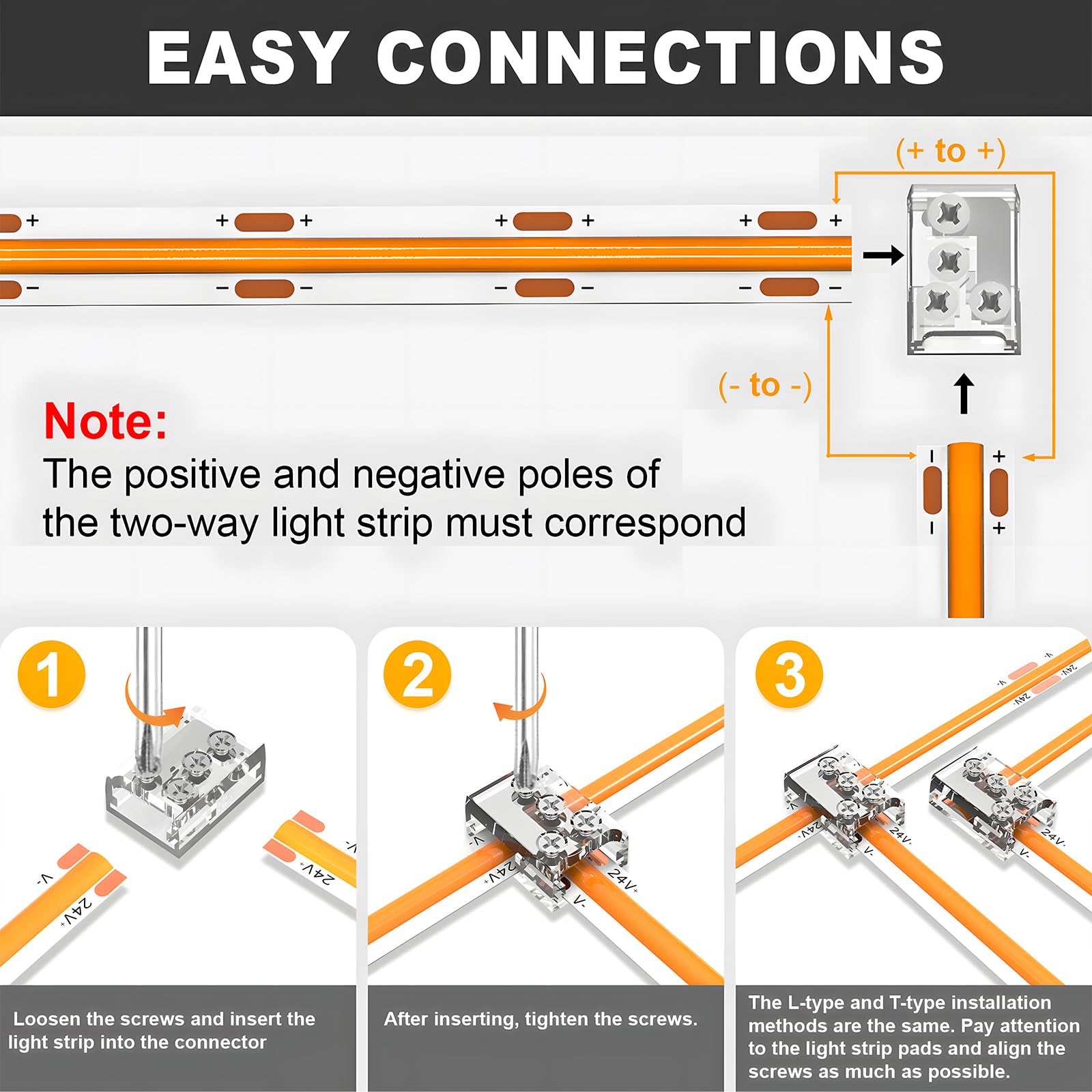 15 Pack 8Mm 2-Pin Led Strip Connectors, Solderless Led Corner Connector T & L Shape Gapless Transparent Tape Light Connectors Fo