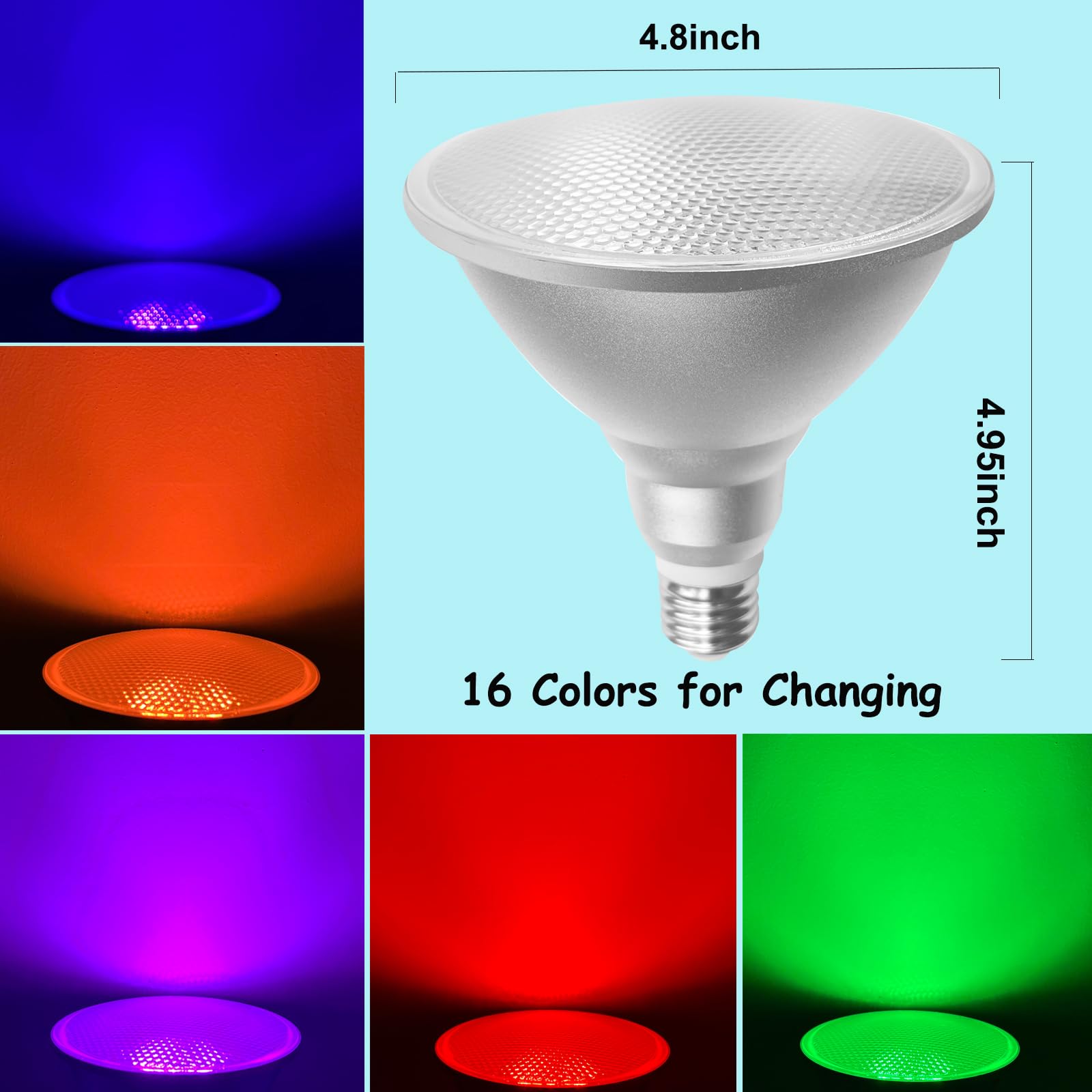 Lxkbd Par38 Led Light Bulb, 30W Rgb+Warm White, Dimmable With Remote, Waterproof For Parties