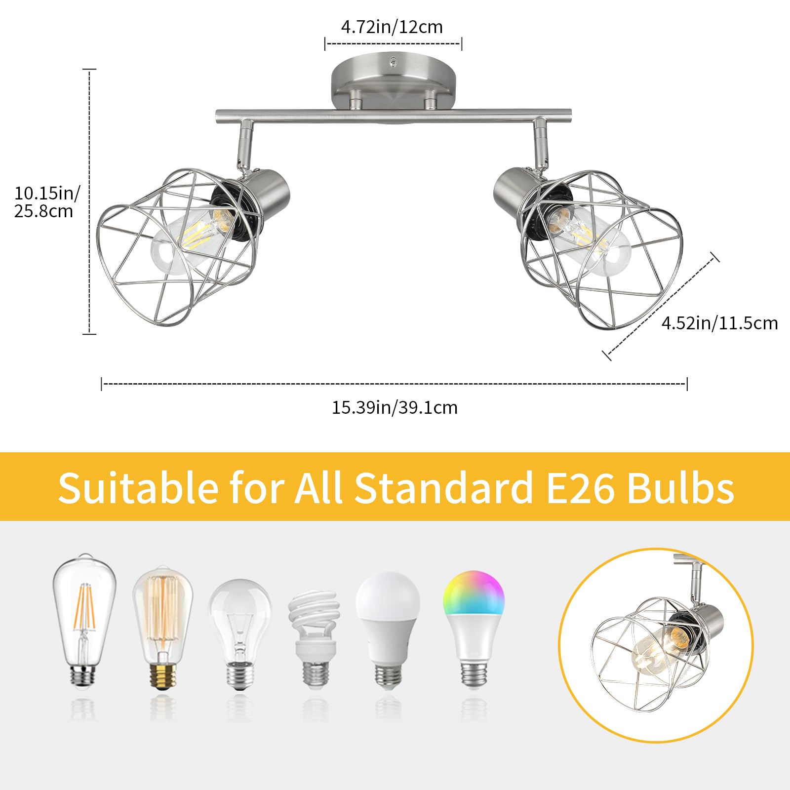 Wilon Industrial Track Lighting Kit, 2 Light Modern Track Lighting Fixtures Brushed Nickel Flush Mount Ceiling Light Rotatable L