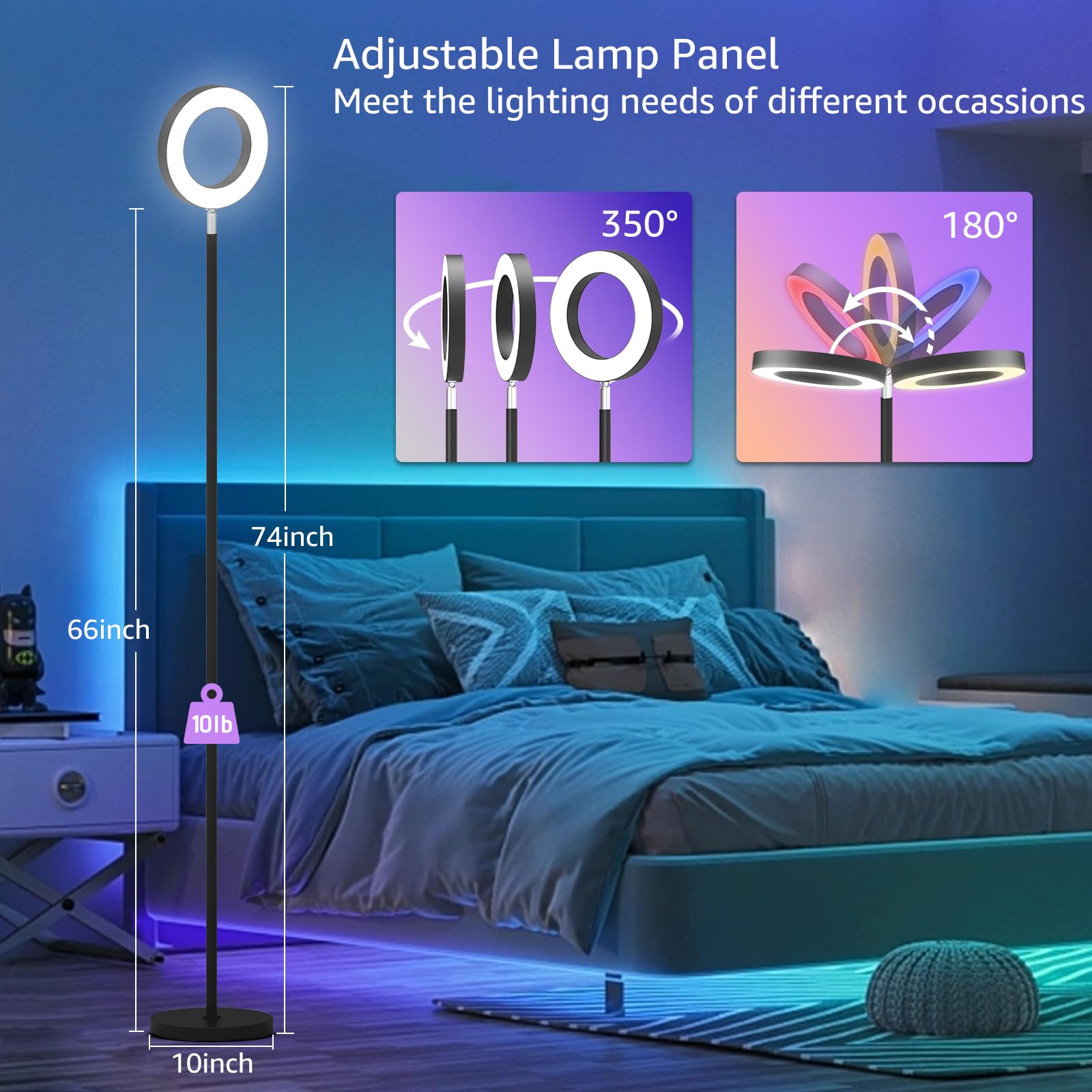 [2025 New]42W Dual-Sided Floor Lamp, Rgb Color Changing Led Standing Lamp With Remote, Stepless Dimmabe Warm/Neutral/Cool Floor