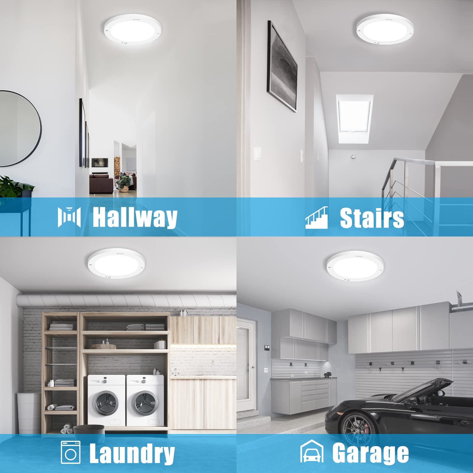 Youtob Motion Sensor Led Ceiling Light 15W 1200Lm Flush Mount Round Lighting Fixture For Indoor, Stairs, Closet Rooms, Porches,