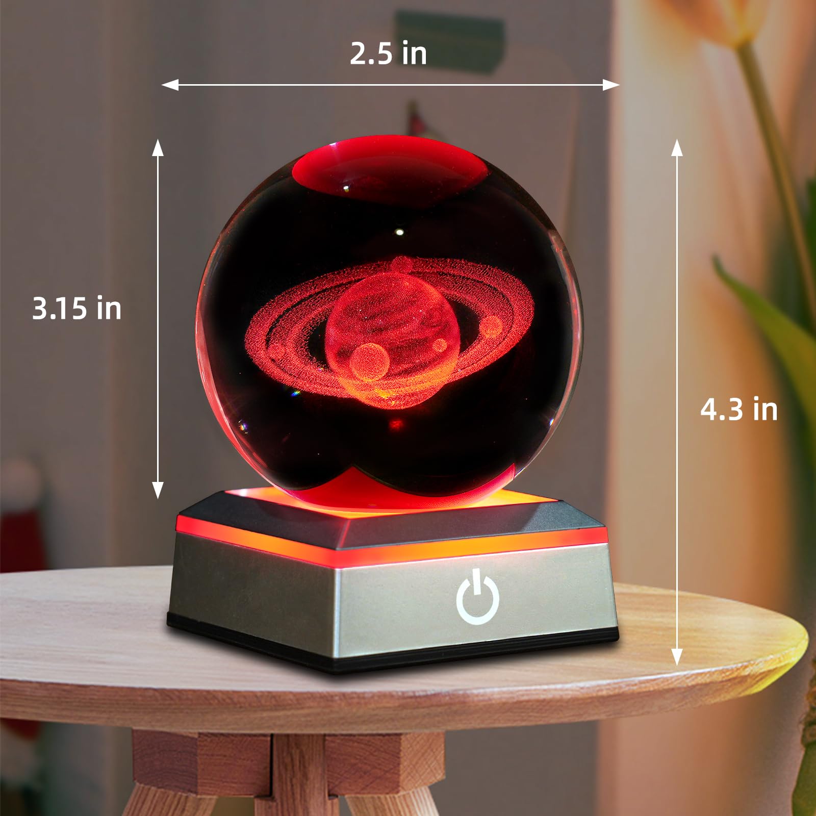 3D Saturn Crystal Ball Night Light 3.15 Inch Glass Ball Table Lamp With Color Changing Touch Base Decor Ideal Saturn Gifts For F