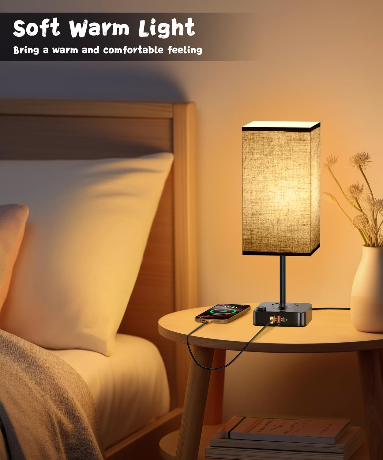 Rgb Table Desk Lamp With 16 Million Colors & Music Sync | Smart Color Changing Nightstand Light Stepless Dimmable Warm-Cool White + Usb Charging Ac Outlets For Gaming Home Office Bedroom Mood Lighting