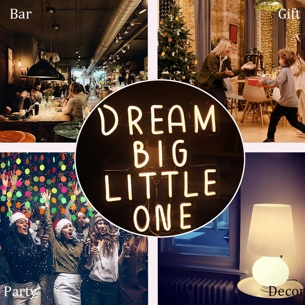 Dream Big Little One Neon Sign  Decorative Neon Lights For KidS Room Play Room Wall Decor Neon Light Sign  Christmas Birthday KidS Gift Thanksgiving Gift(Warm White)