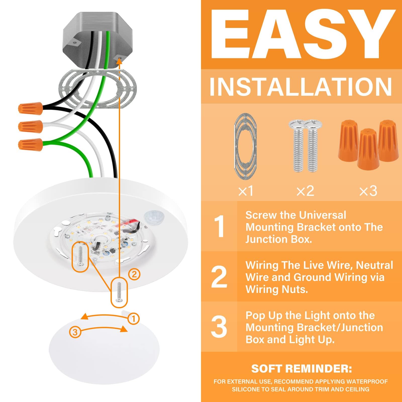 Jullison 4 Inch Field Selectable 5Cct Led Motion Sensor Ceiling Light, 120V Wired Closet Light, 10 Watts, 600Lm, Cri80+, Non-Dim