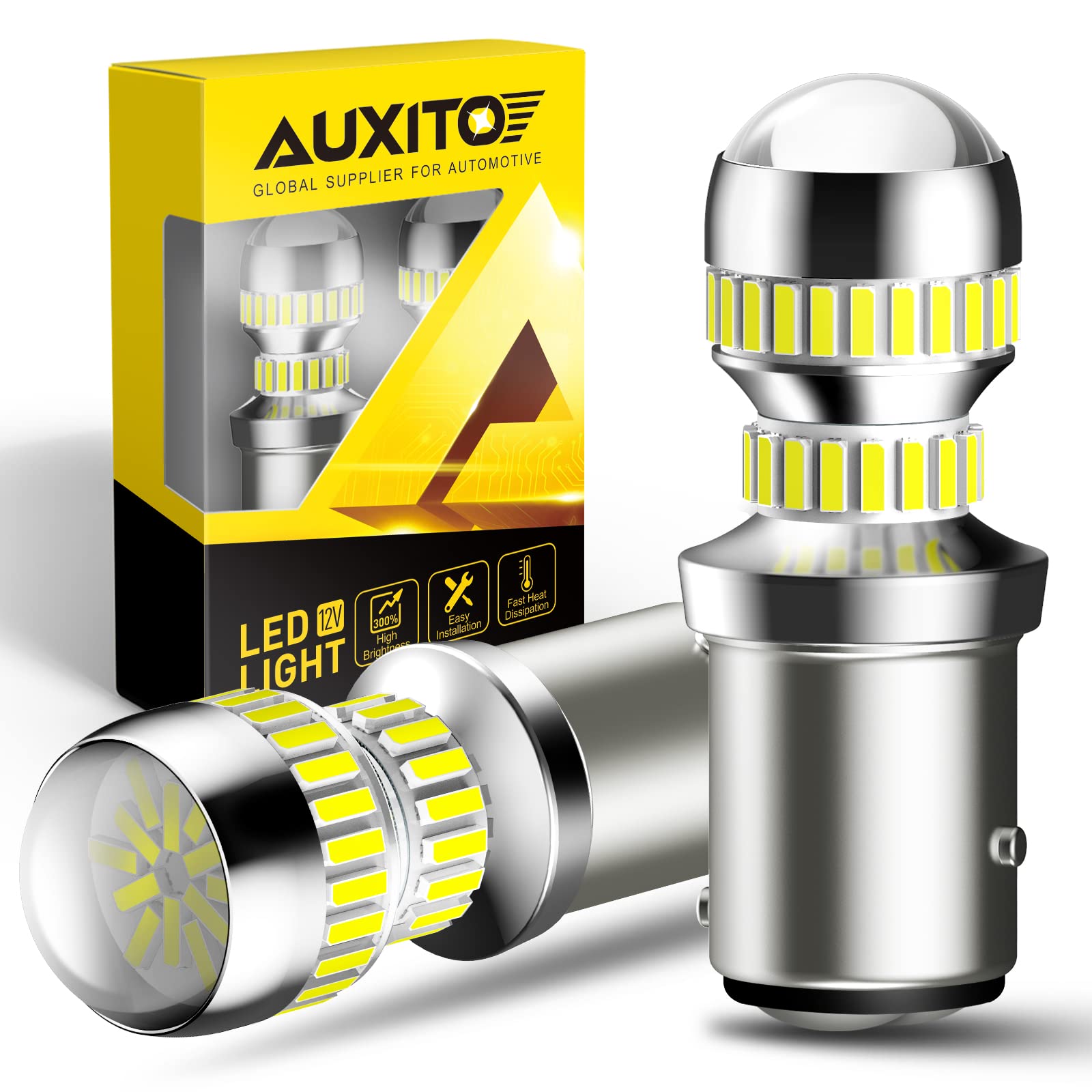 AUXITO 1157 LED Bulb - 400% Brighter, 6000K White Light for Backup, Reverse, Blinker, Tail, Parking & Brake Lights - 1157/