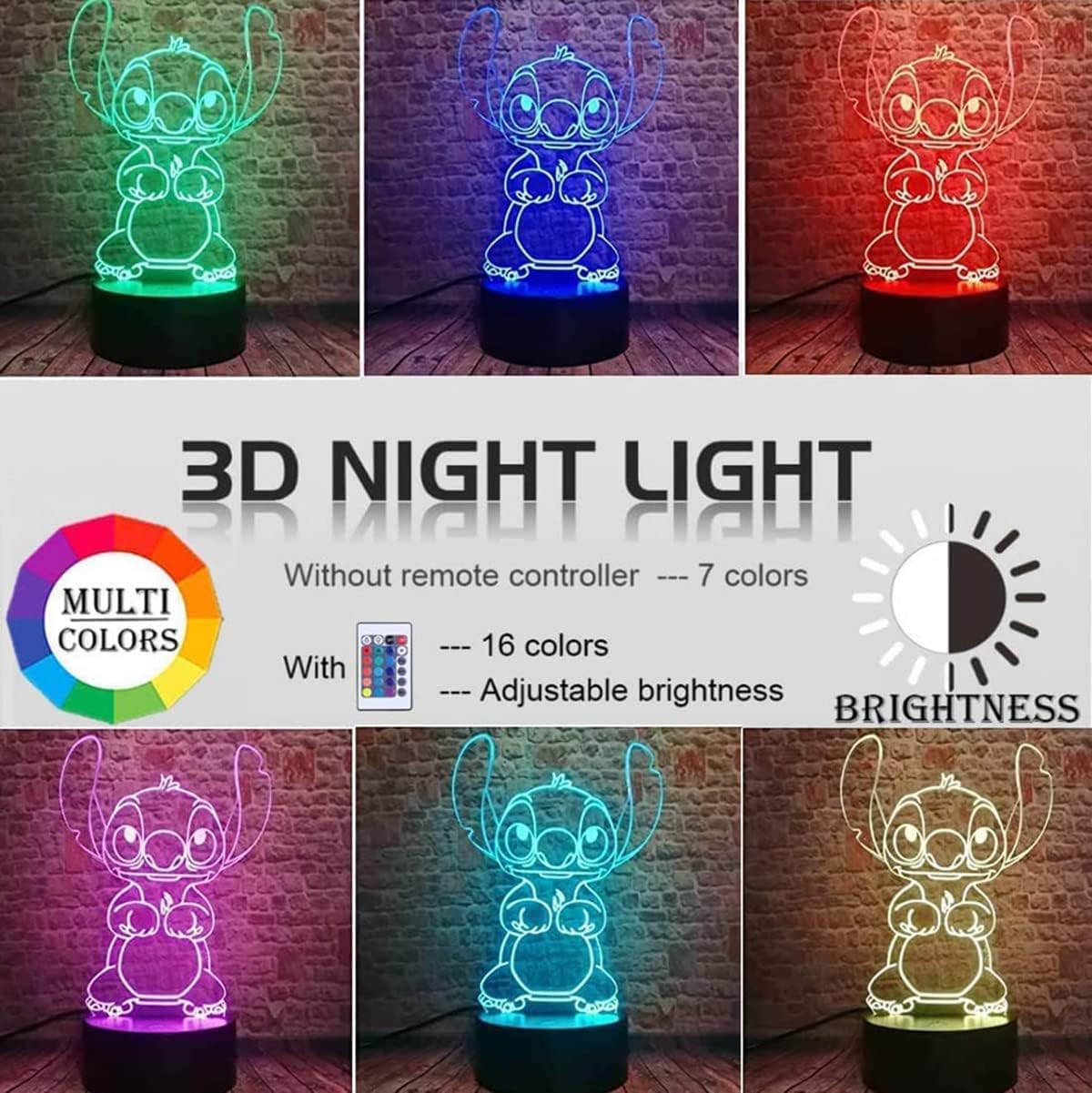LOUHH 3D Night Light - 16 Color LED Lamp, Remote Control, Acrylic, Ideal for Children's Room Decor and Gifts