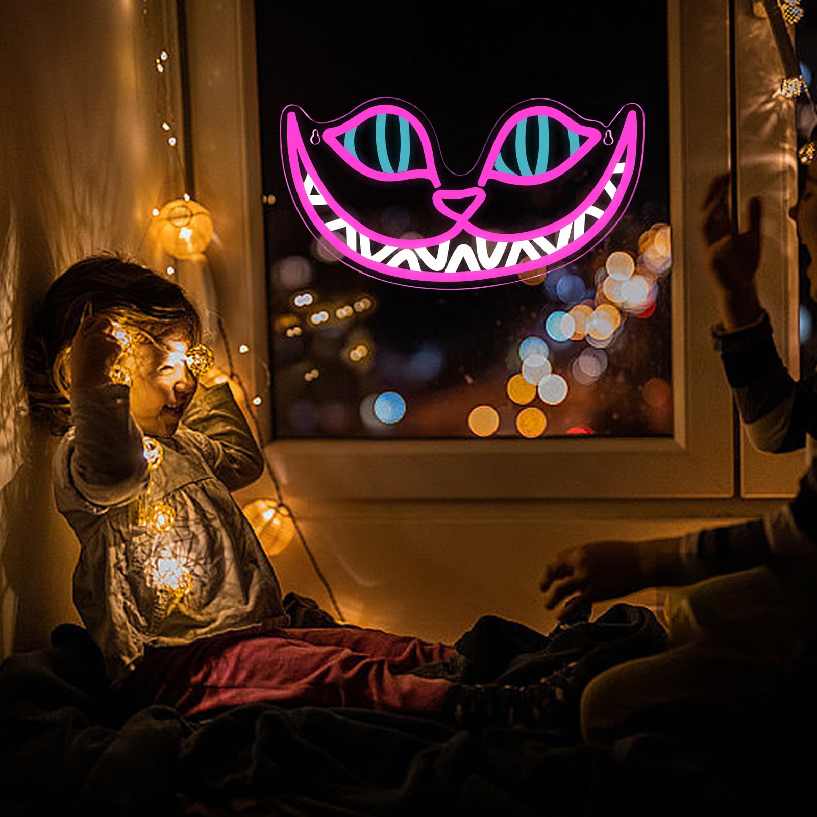 Tiabuy Neon Sign - Cheshire Cat LED Wall Art Decor, 17x9 inch, Pink Acrylic, Model TB-NS-C-05