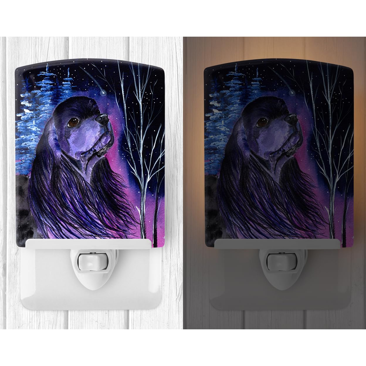 Carolines Treasures Ceramic Night Light, Starry Night Cocker Spaniel, UL-Certified, 6x4x3in, Multicolor, Model SS8385CNL
