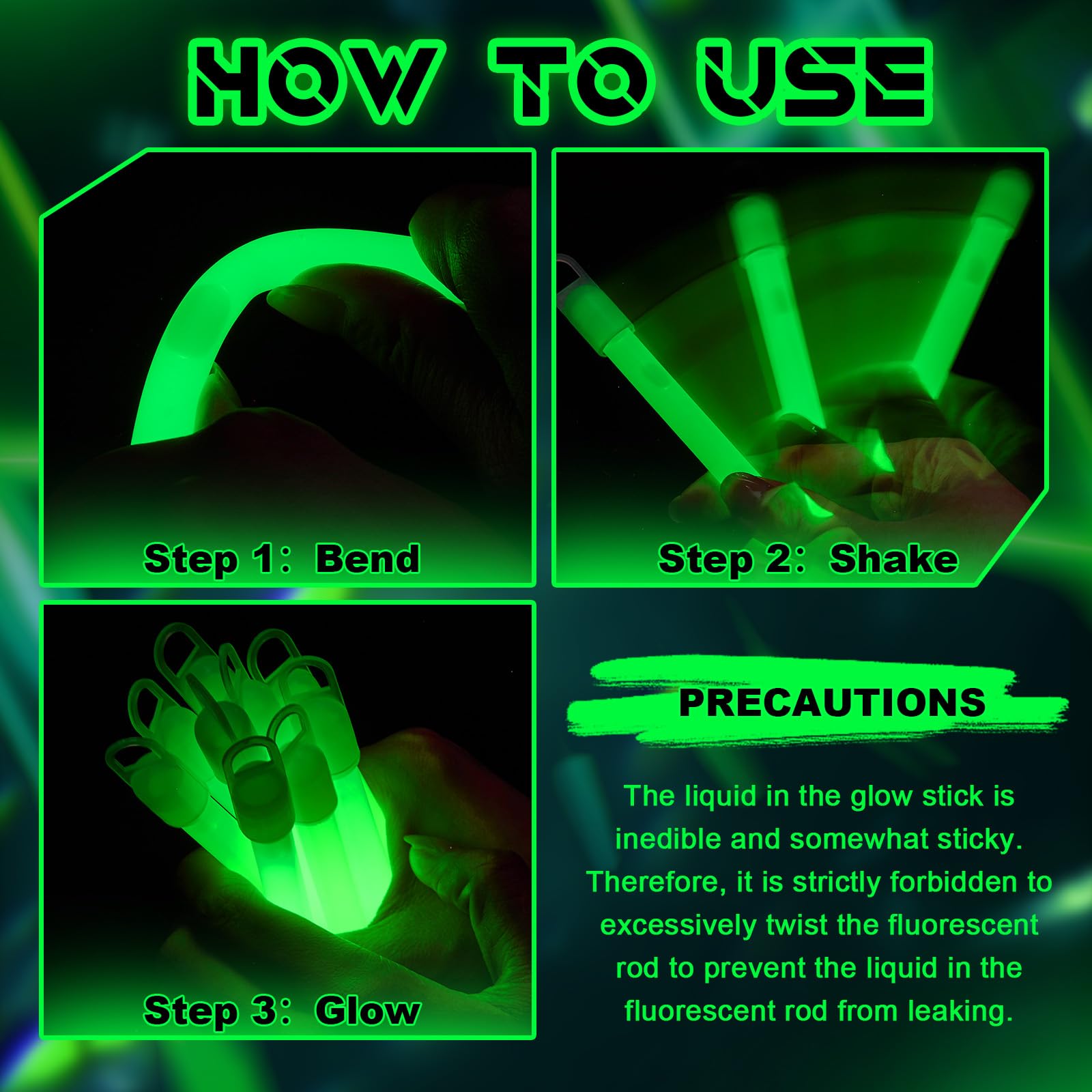 Lewtemi Glow Sticks Bulk, 100 Pack, Green, 6 Inch, Fluorescent Rods, Perfect for Parties and Holidays, Model OB-Lewtemi-3011