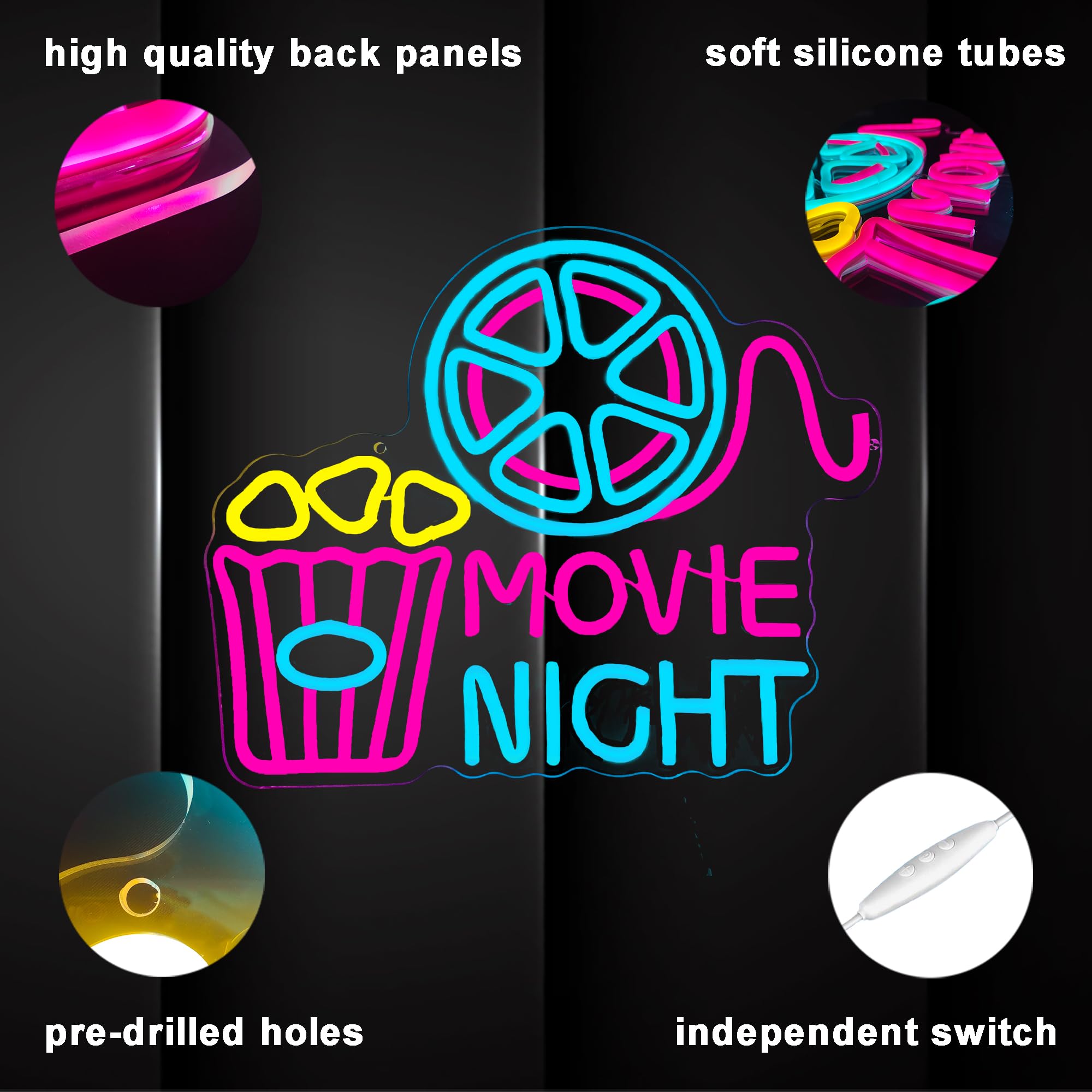 Dracey Movie Night Neon Sign, Dimmable LED Light, 12.5x15.3in, Acrylic, Color: Movie Night, Model: Dracey