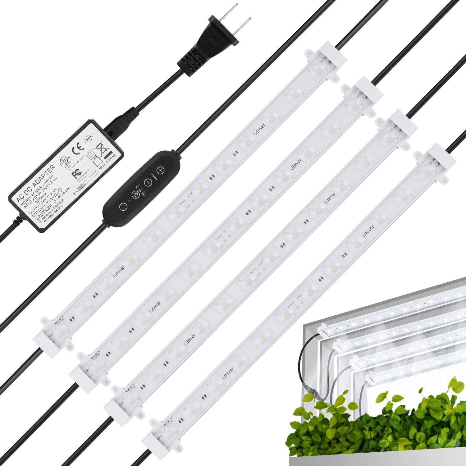 Litever Grow LED Light Strip Kit, 45W Full Spectrum, Easy Installation, Silver, Model LL-FSG-4F for Indoor Plant Growth