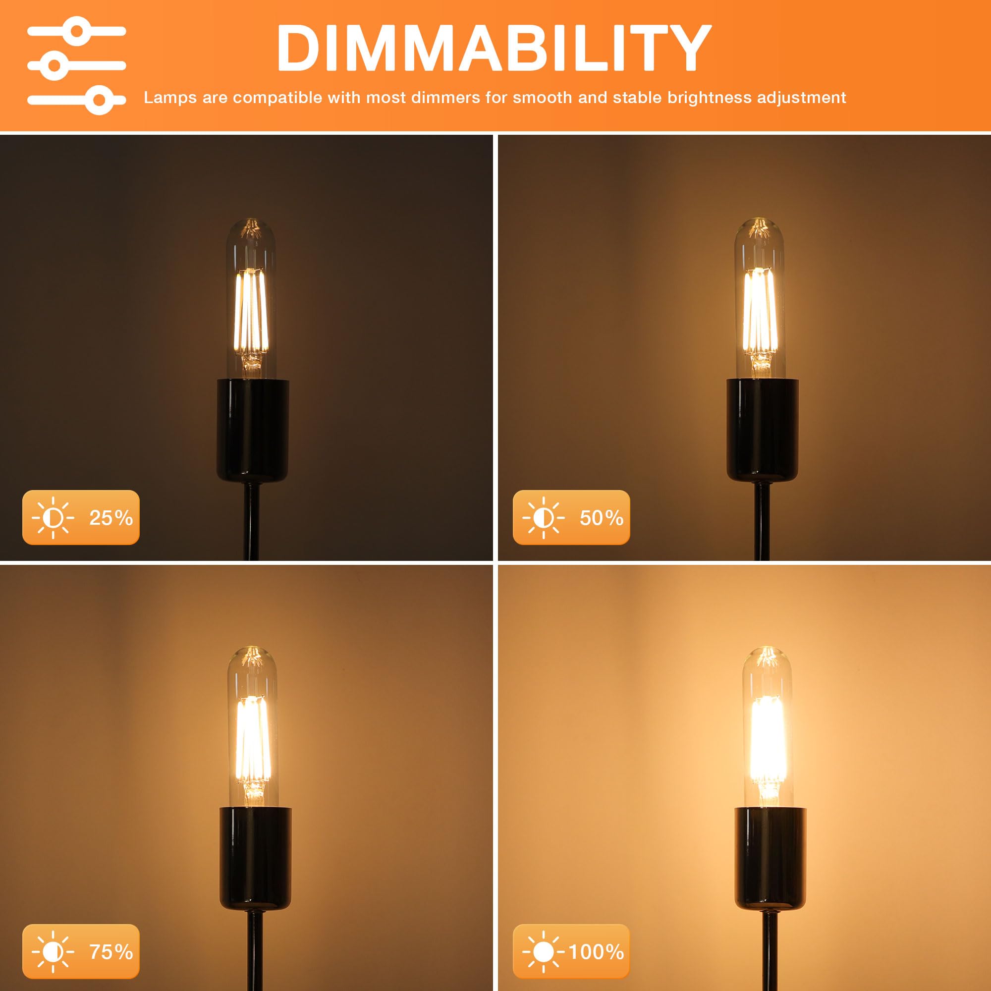 Tobegreat T30 E26 Tubular Filament Light Bulbs Dimmable 6 Watt Equivalent 60W Bulb T10 Edison Led Warm White 2700K,Desk Lamp,Kit