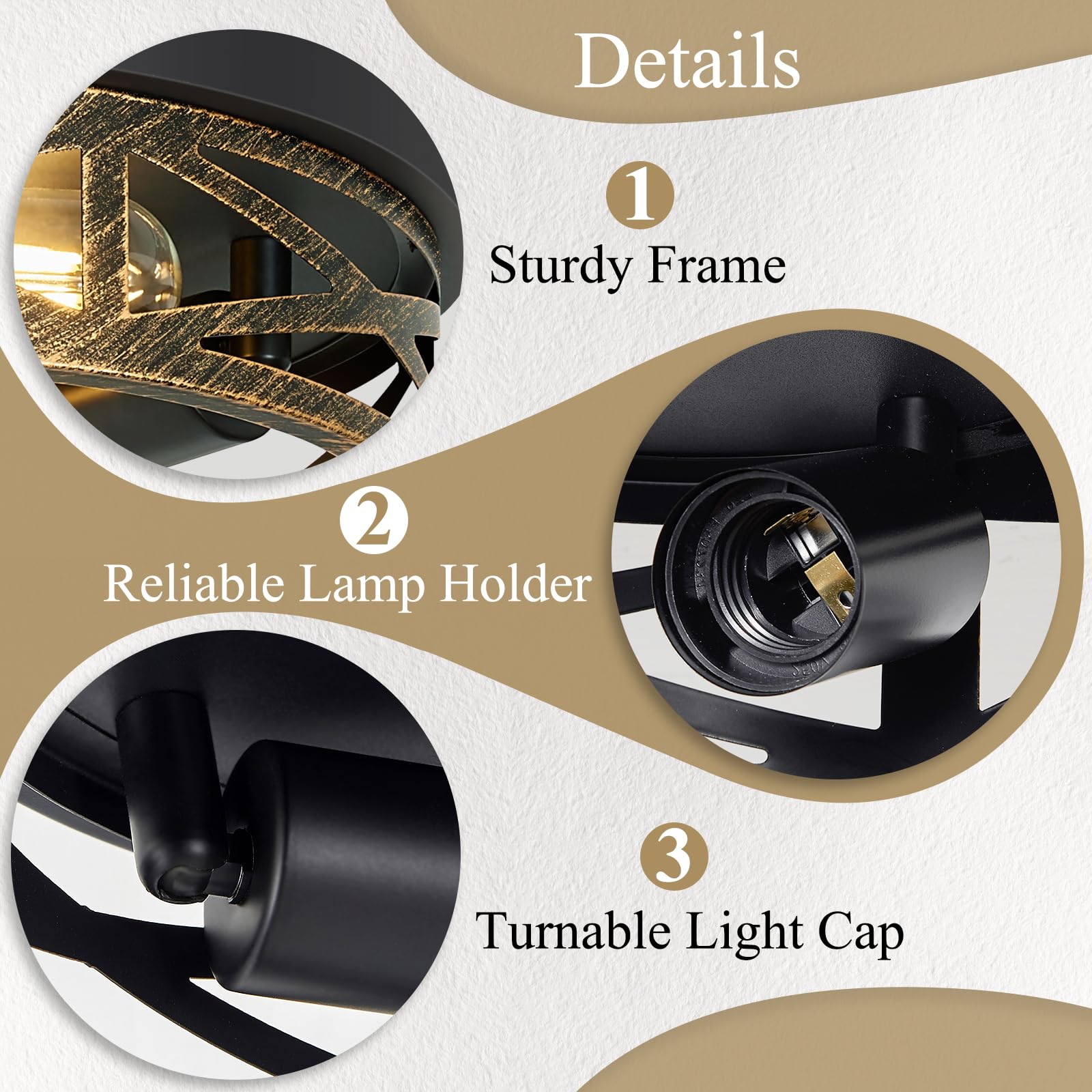 Skejao Flush Mount Ceiling Light Fixture,13 Inch Rustic Metal Black 3-Light Hallway Light Fixtures Ceiling,Vintage Light Fixture