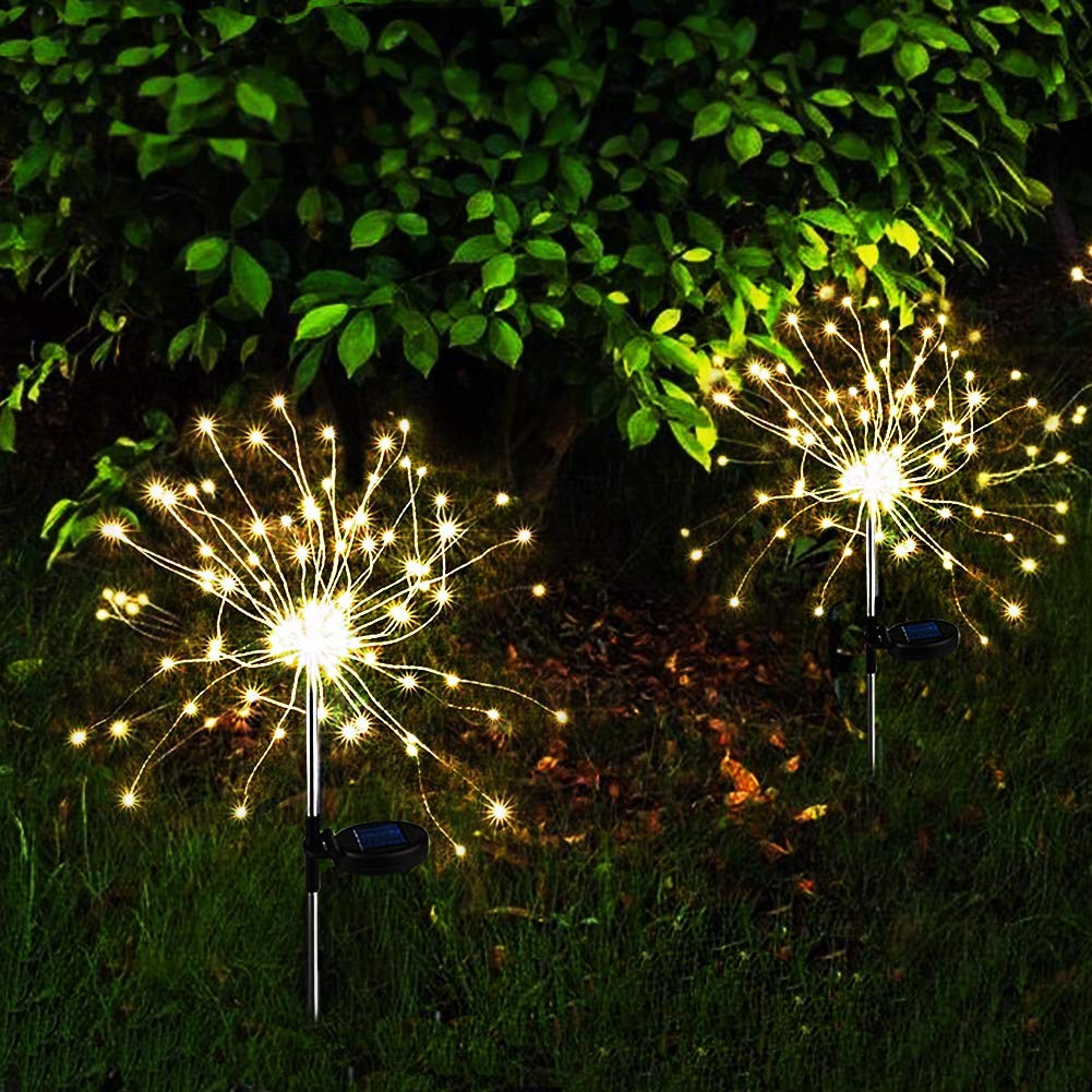 Anordsem Solar Firework Lights, 2 Pack Diy Outdoor Firework Garden Lights, 105 Leds Waterproof Solar Firework Lights Outdoor, De