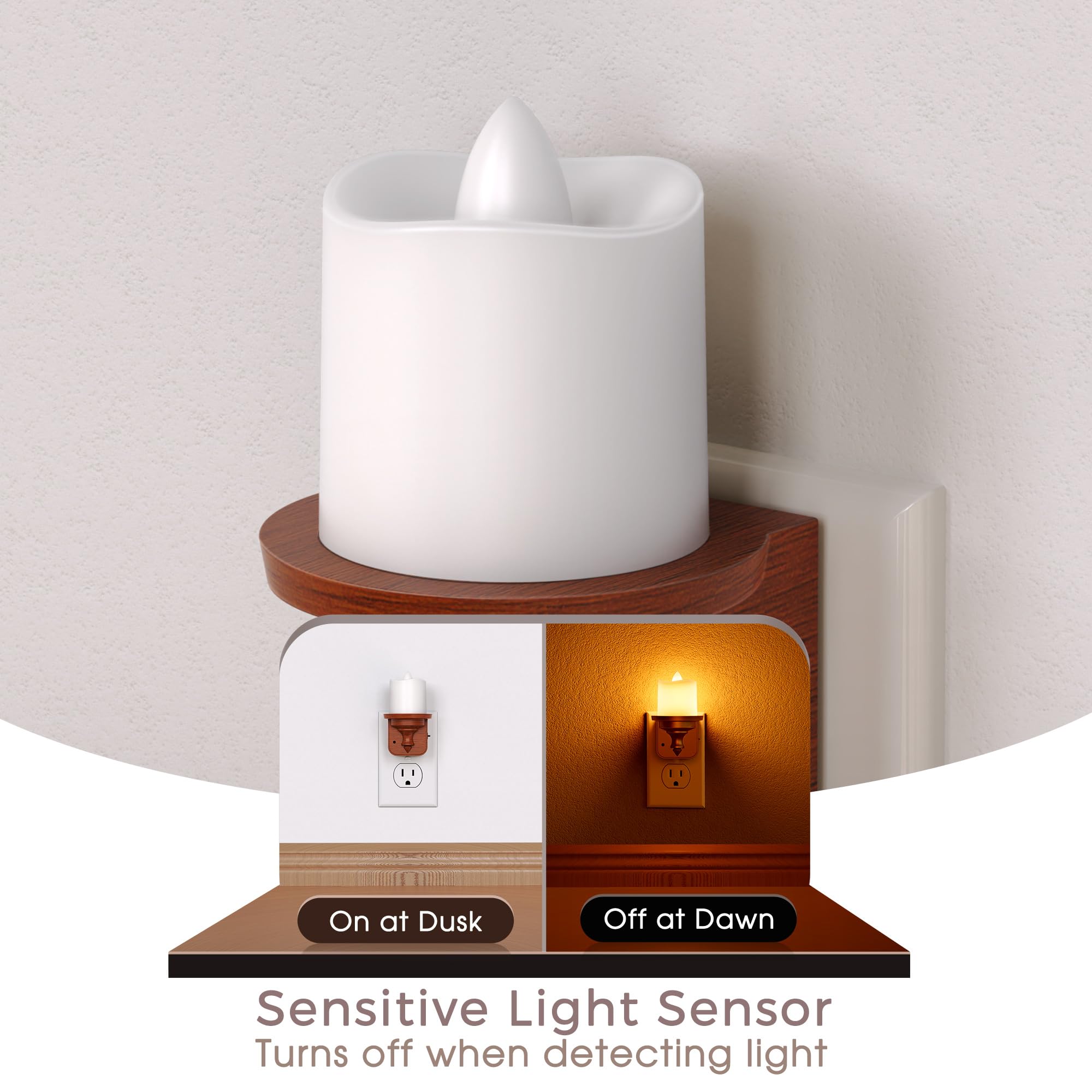 Briignite LED Vintage Night Light, 0-100LM Dimmable, 2 Pack, Amber Woodgrain Plug-in Night Light for Kids, Hallway, Bathroom, Bedroom