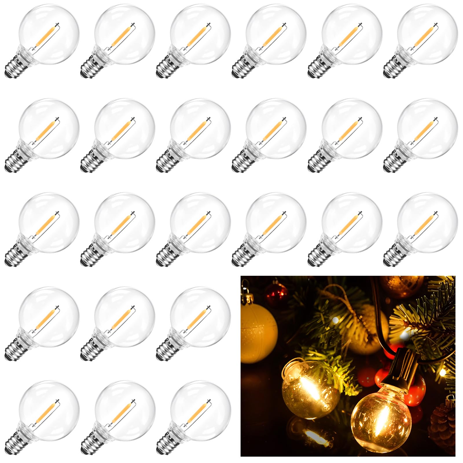 Huazhqing 25 Pack G40 Replacement Led Light Bulbs 0.6W Shatterproof Globe Bulb Fits E12 Candelabra Screw Base Dimmable Light Bul
