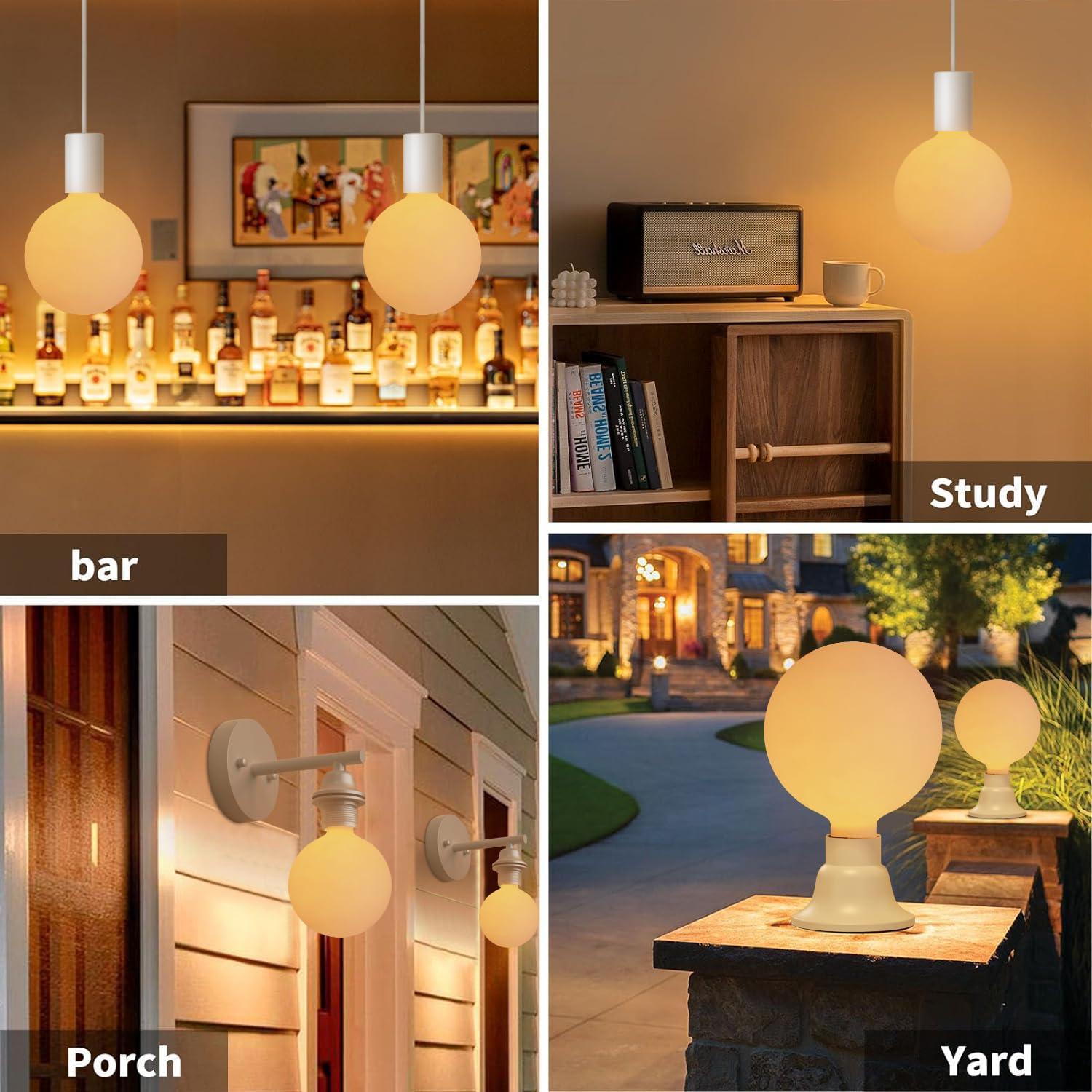 ONEWISH G150 Globe LED Bulb, Matte White E26 Glass Filament, Warm Sunset Design, 6" (φ150mm), Model 13BUL004USB