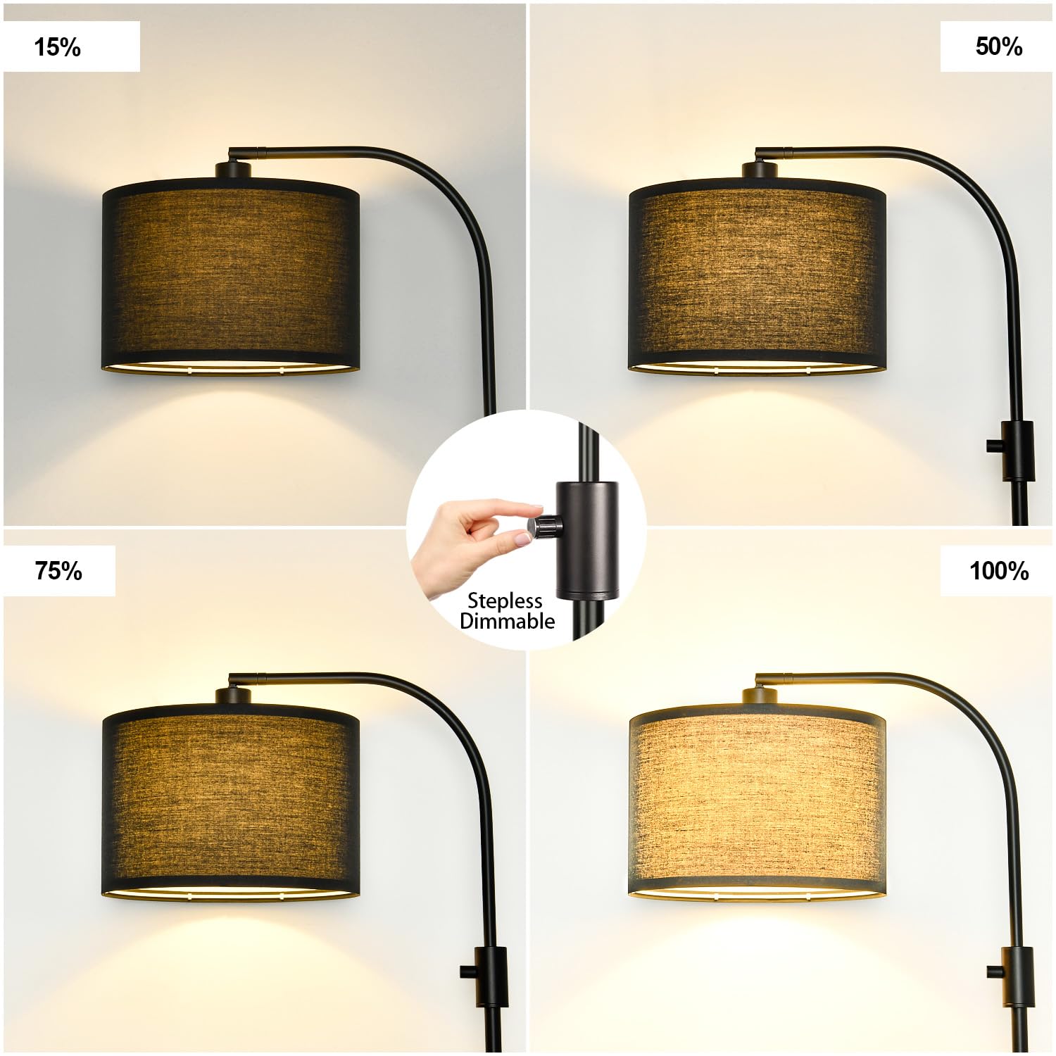 ?Upgraded? Dimmable Black Floor Lamp, 1200 Lumens Led Bulb Included, Arc Floor Lamps For Living Room Modern Standing Lamp With B