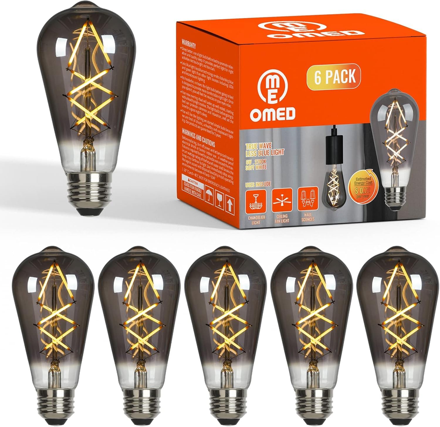 Dimmable Led Edison Light Bulbs, Smoky Grey Vintage Lightbulbs 60 Watt Equivalent 2700K Soft Warm White, St64 600Lm Vanity Light