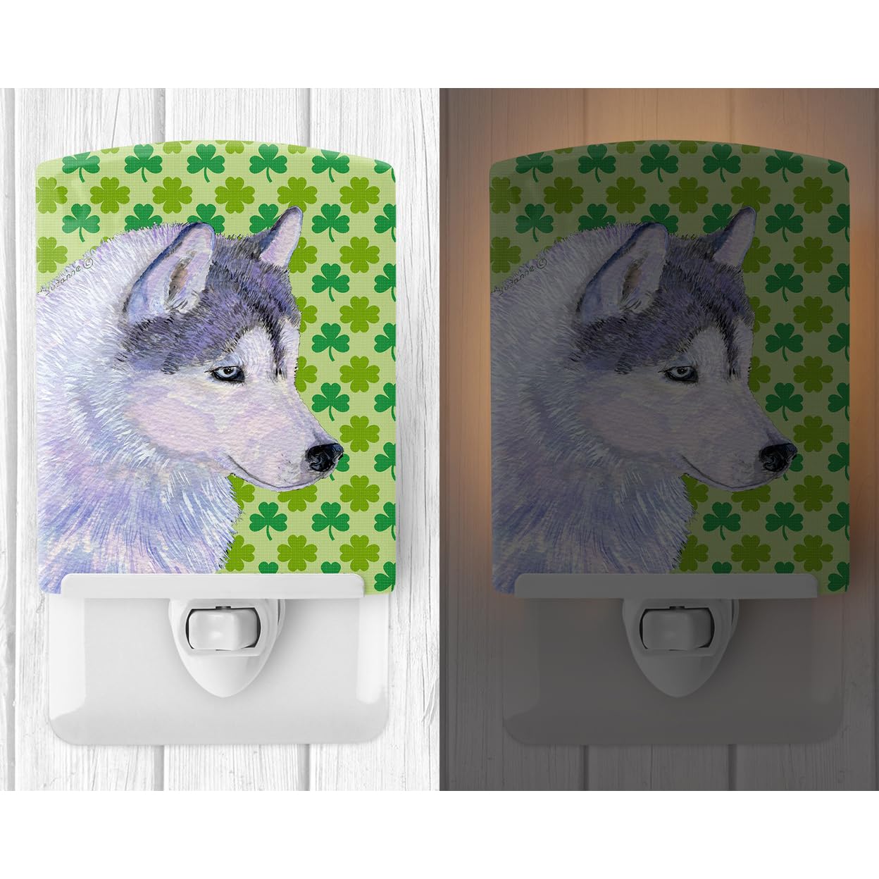 Carolines Treasures Ceramic Night Light, Siberian Husky, St. Patricks Day Shamrock, 6x4x3in, Multicolor, Model SS4395CNL