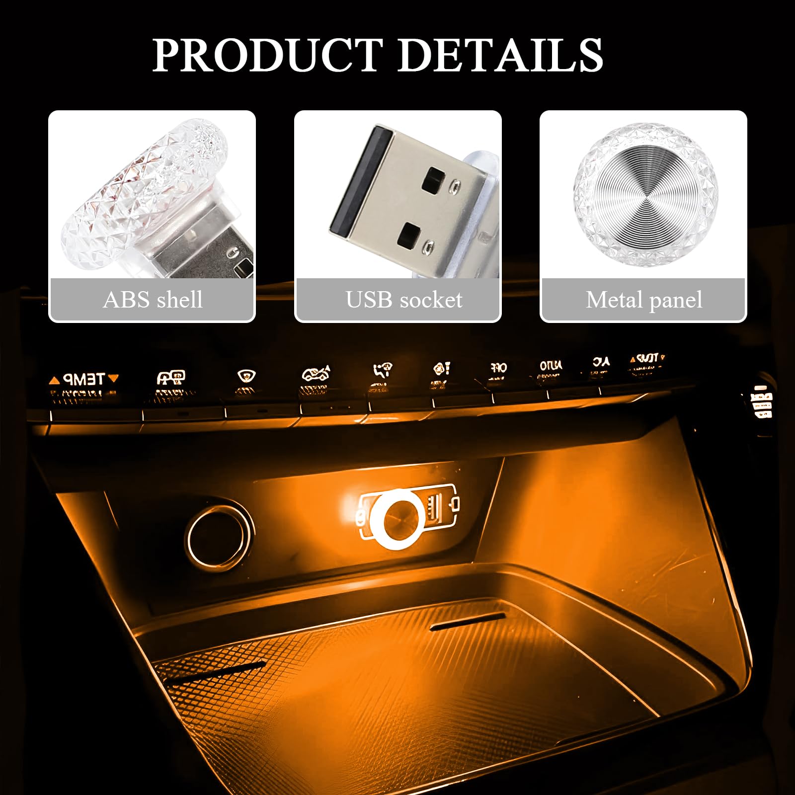 Hovom 4Pcs Usb Led Car Interior Atmosphere Lamp  Portable Mini Car Led Night Light Decoration  Plug-In Usb Automotive Ambient Lighting Kit  Universal For Cars Suvs Trucks Rvs (Yellow)
