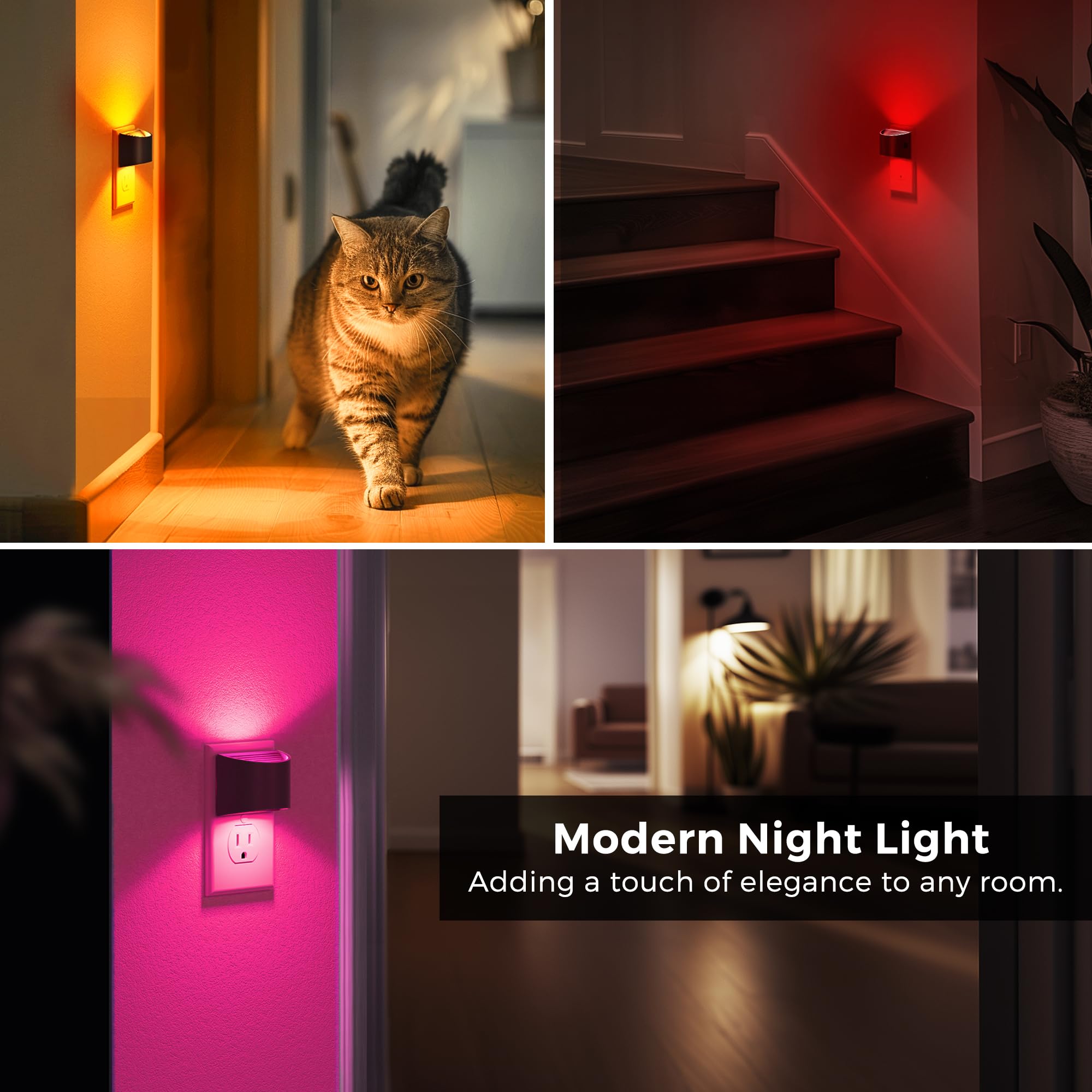 L LOHAS LED Night Lights, 8 RGB Colors, Dusk to Dawn Sensor, 2 Pack, Black-Multi Colors, Model GY10709US-2