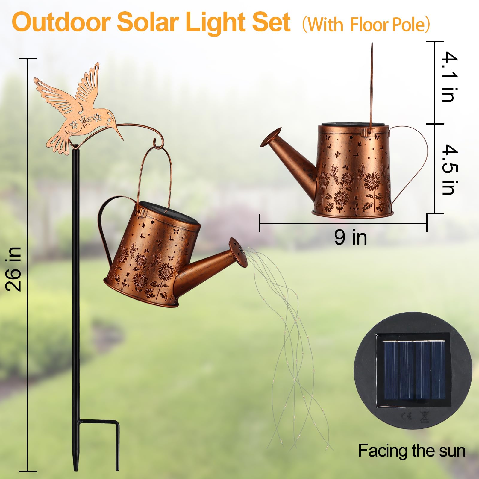 Outdoor Hanging Solar Lantern Waterproof Set Outside Metal Sunflower & Butterfly Watering Can Landscape Lights For Garden Yard Patio Pathway Decor Birthday Gifts For Women Mom Grandma -With Floor Pole