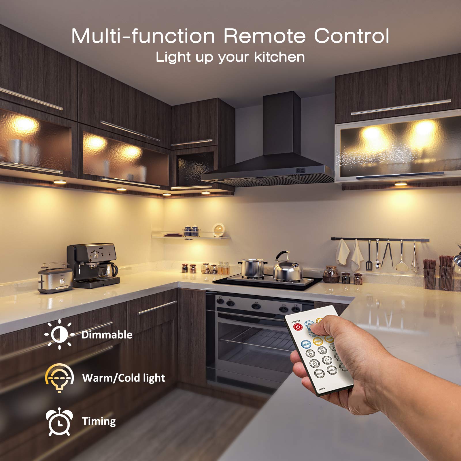 MYPLUS Under Cabinet LED Puck Lights, 4-Pack, 390Lm, Dimmable, Remote Control, Cct White, Model MYPLUSCS202US