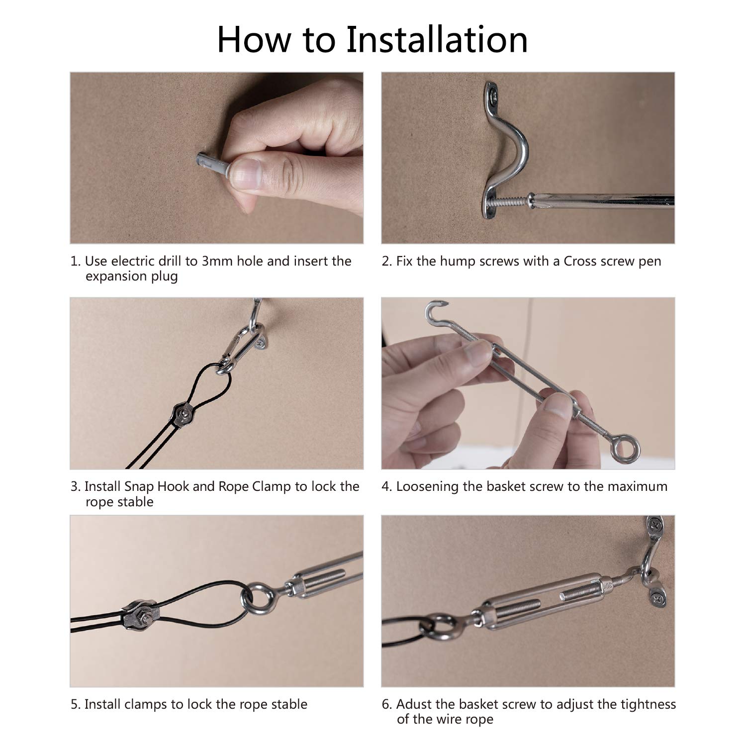 Brightown 100Ft String Lights Hanging Kit - Heavy Duty Stainless Steel Suspension Rope & Accessories