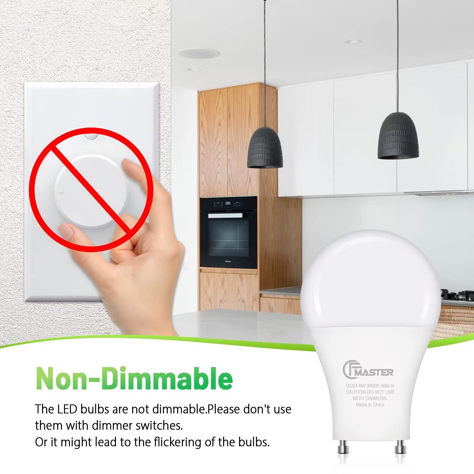 Cfmaster Gu24 Led Light Bulb, 3000K Warm White, 9W(100W Equivalent), 800 Lumens, A19 Shape Gu24 Led Bulbs, Twist And Lock Gu24 Pin Base With Two Prongs, Non-Dimmable, Ul Etl Certificated(6-Pack)