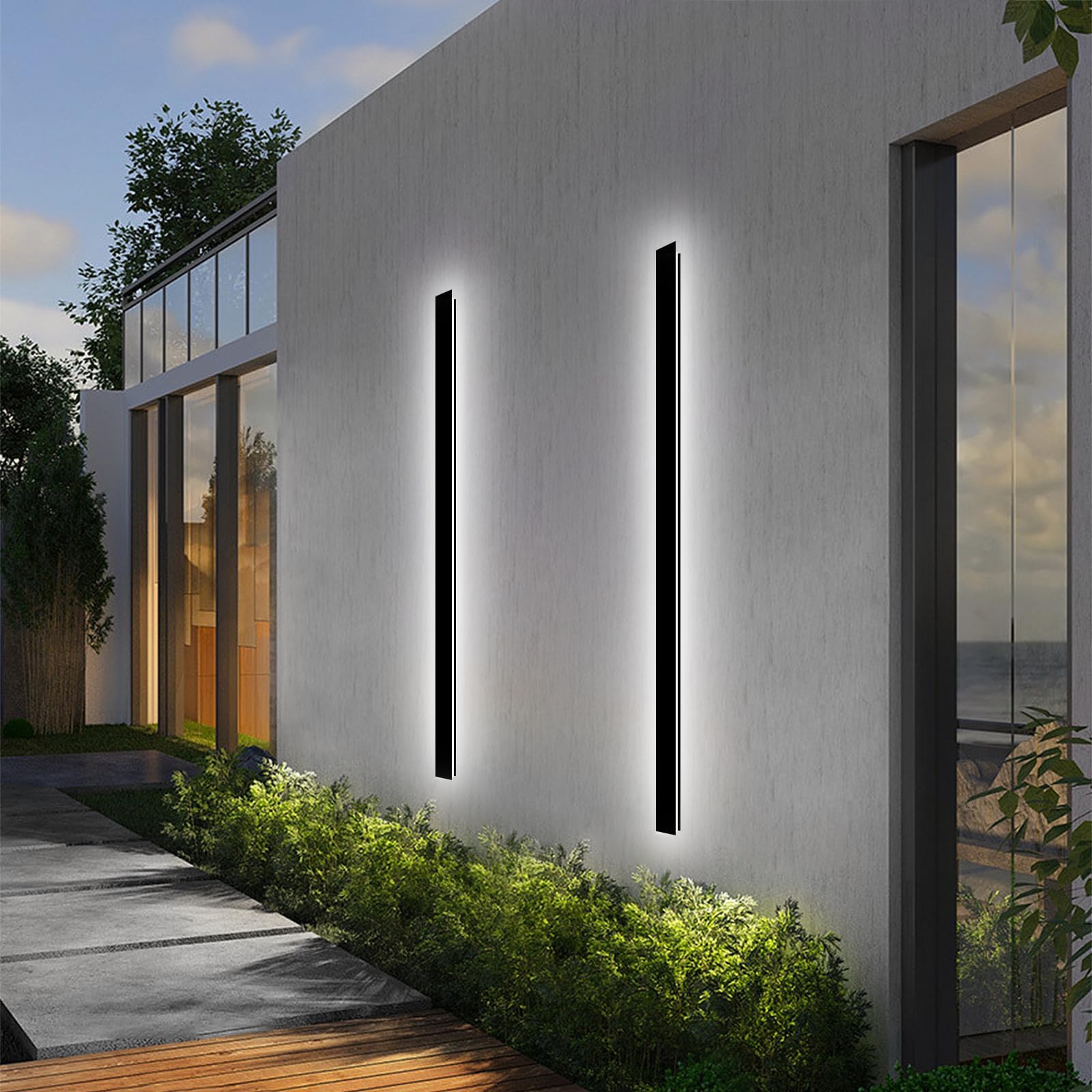 NKJORTPPL 2 Pack 79 Inch Modern Wall Light Fixture, Black Outdoor Wall Lights for House, Long Linear Outside Wall Sconce Wall Mo