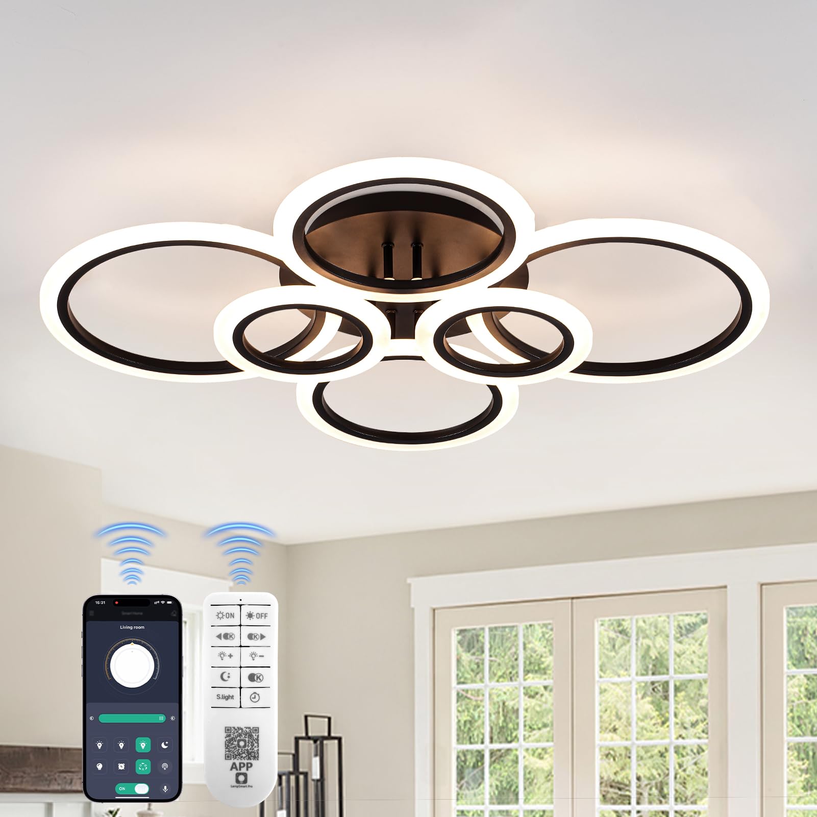 Jiabaoao Modern Ceiling Lights 31.8 68W, Dimmable Kitchen Lighting Fixtures Ceiling, 3000-6500K Light Fixture Ceiling Mount with